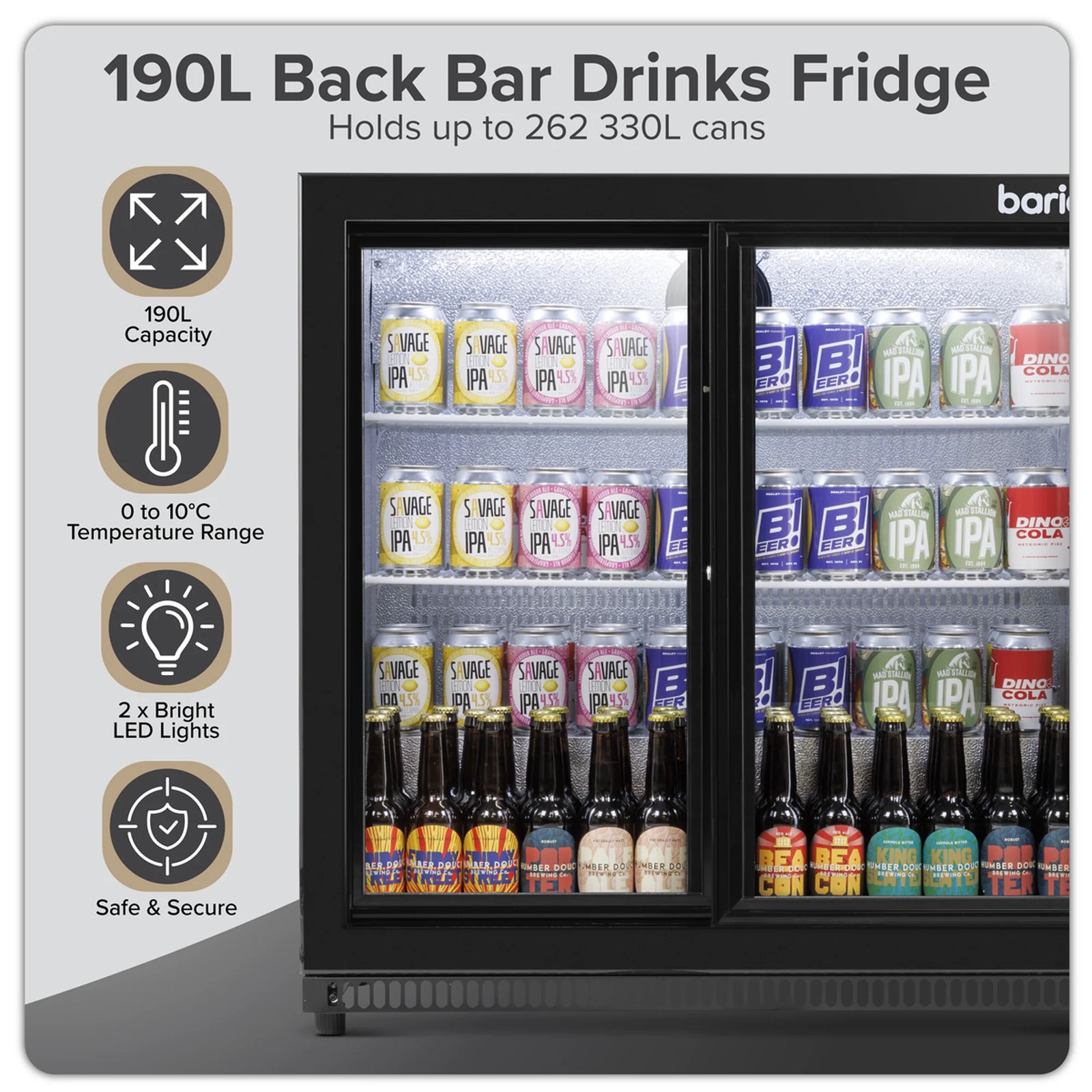 Baridi Back Bar Drinks Fridge Cooler DH273 190L Black