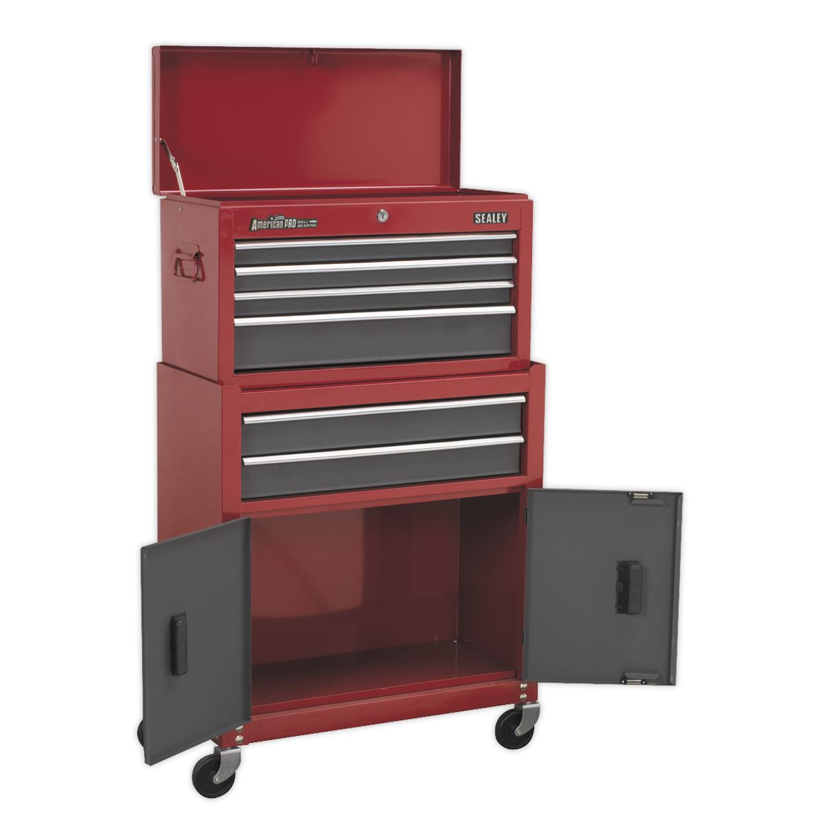 Sealey Topchest & Rollcab Combination 6 Drawer with Ball-Bearing Slides- Red