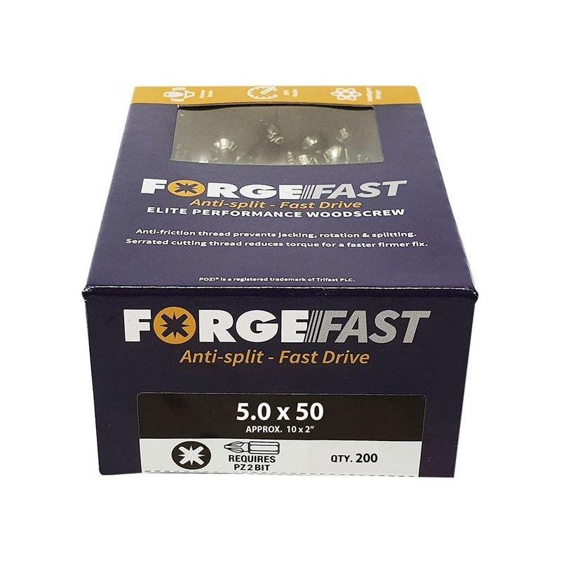 Forgefix ForgeFast Pozi Compatible Elite Performance Wood Screw ZY 5.0 x 50mm Box 200