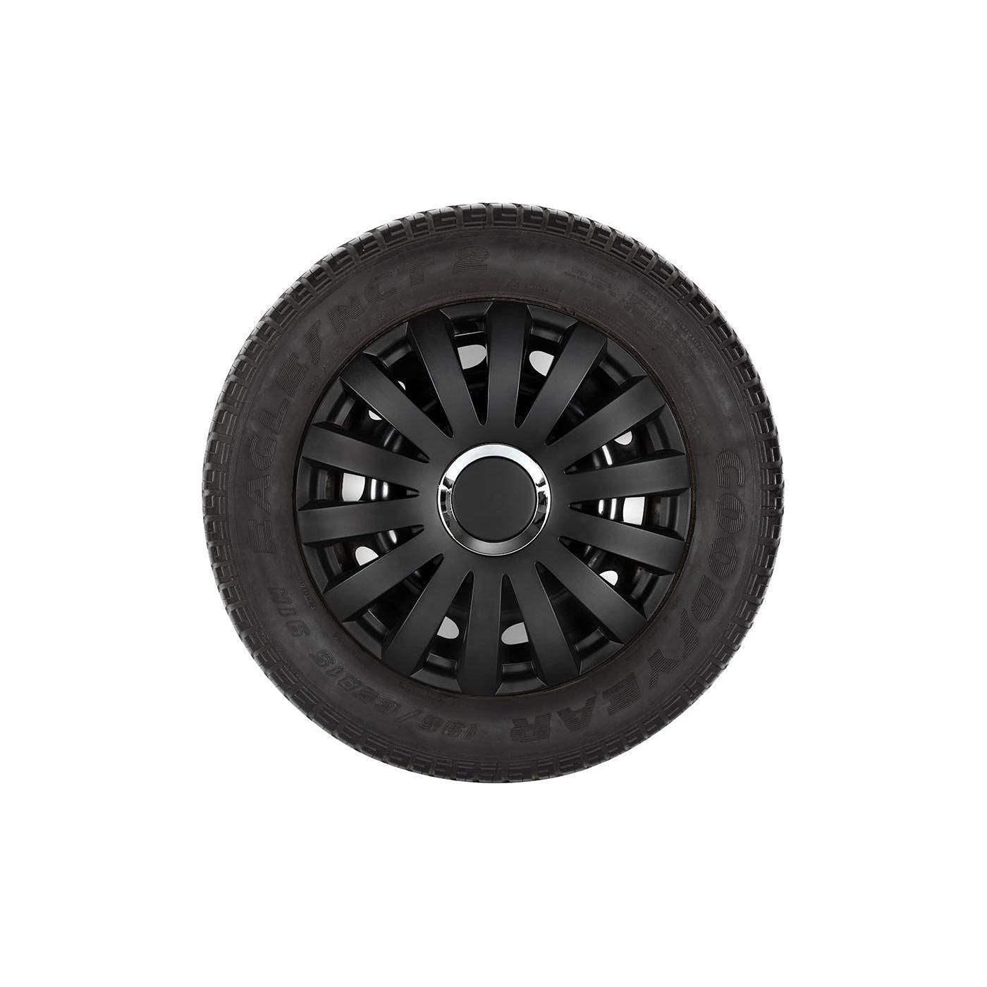 4x Black Matt Wheel Trims Hub Caps 16" Covers in Silver
