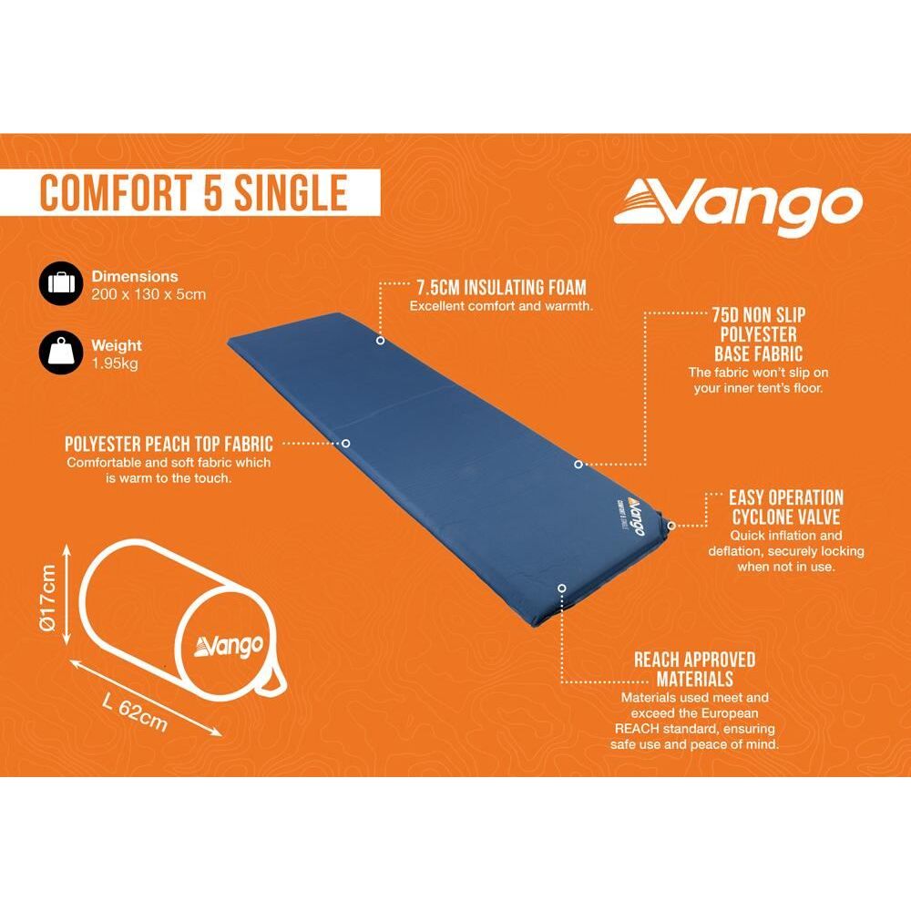 Vango Comfort 5 Single Self inflating Sleep Mat Single Neptune