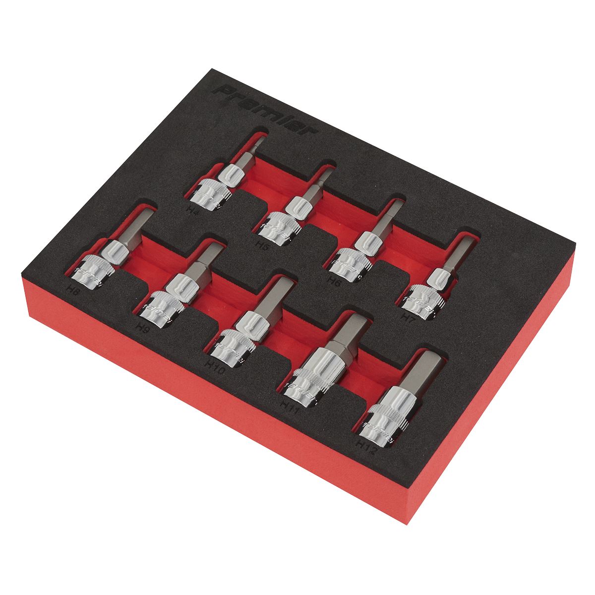 Sealey Premier 9pc 3/8" Drive Hex Key Socket Bit Set 4-12mm Allen Allan EVA Tray