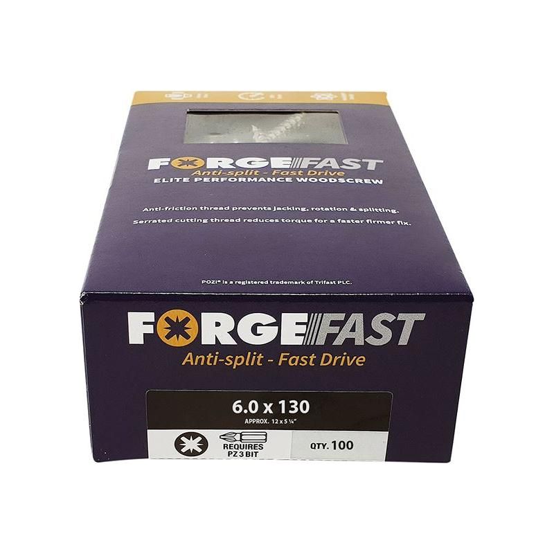 Forgefix ForgeFast Pozi Compatible Elite Performance Wood Screw ZY 6.0 x 130mm Box 100