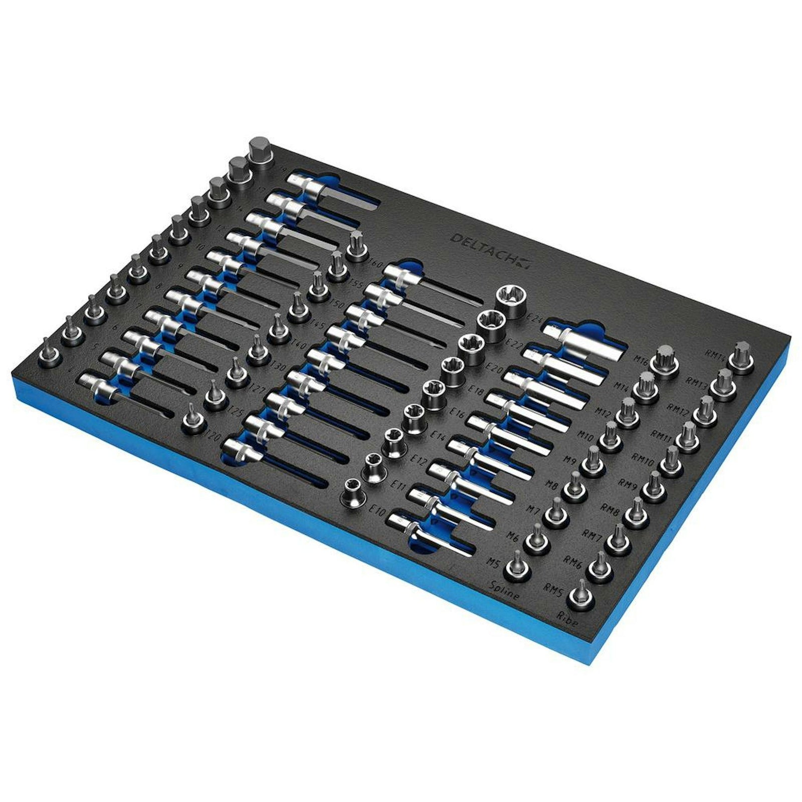 BUNKER Torx, Hexagon, E-Torx, Multi-Tooth/Spline, Ribe Socket Set, 1/2" Sq. Dr. in EVA Foam Inlay