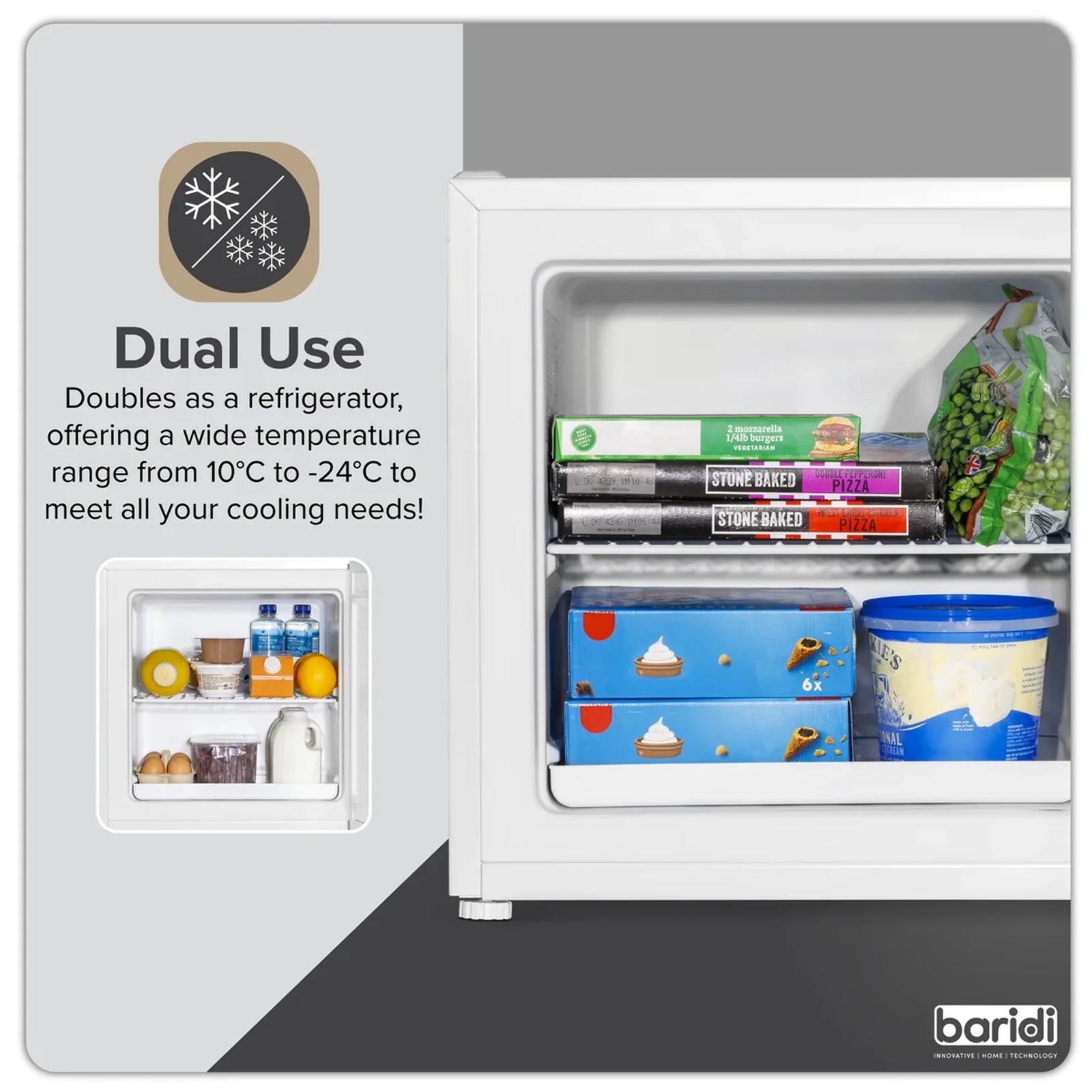 Baridi Mini Tabletop Fridge/Freezer DH254 31L Capacity White