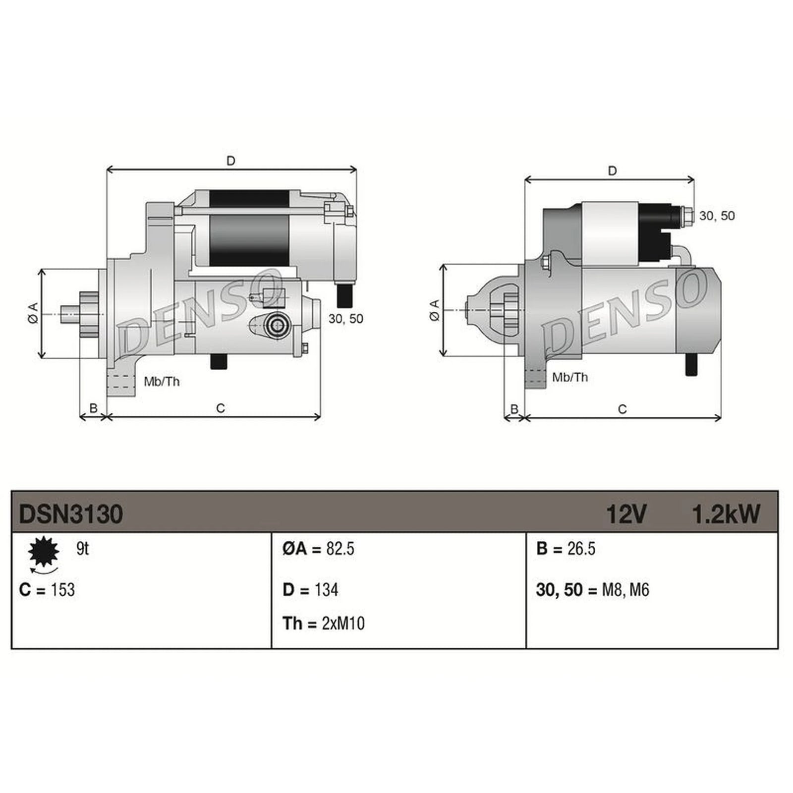Denso Starter Motor 12V 1.2kW 9 Teeth DSN3130