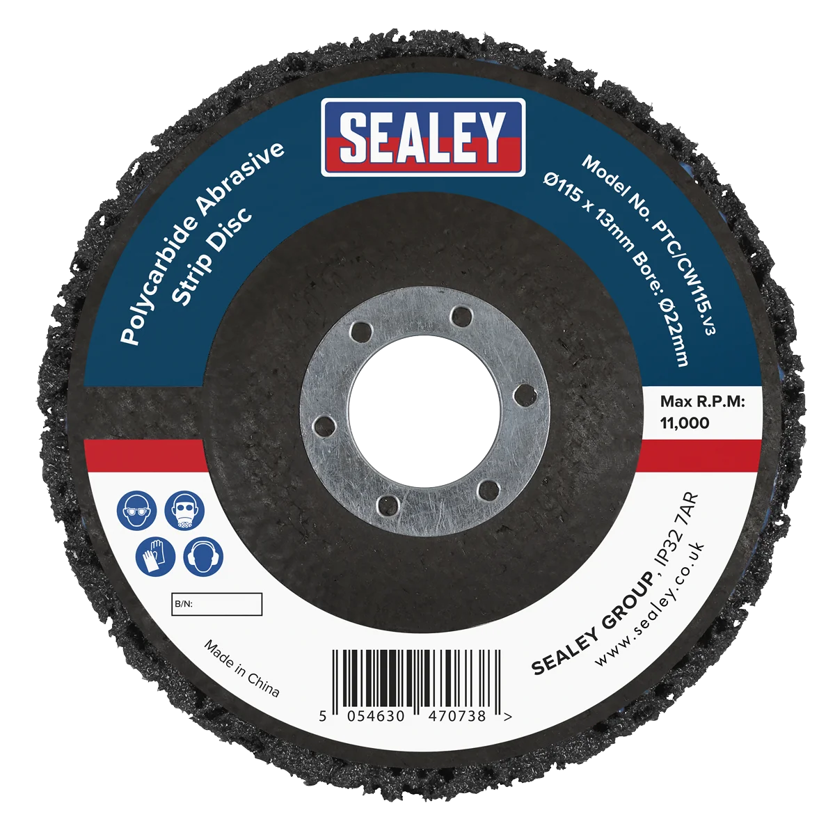 Sealey Polycarbide Abrasive Strip Disc 115mm Ø22mm Bore - Box of 10