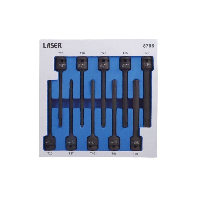 Laser Star Impact Bit Set 150mm Length 10pc 1/2"D 8706