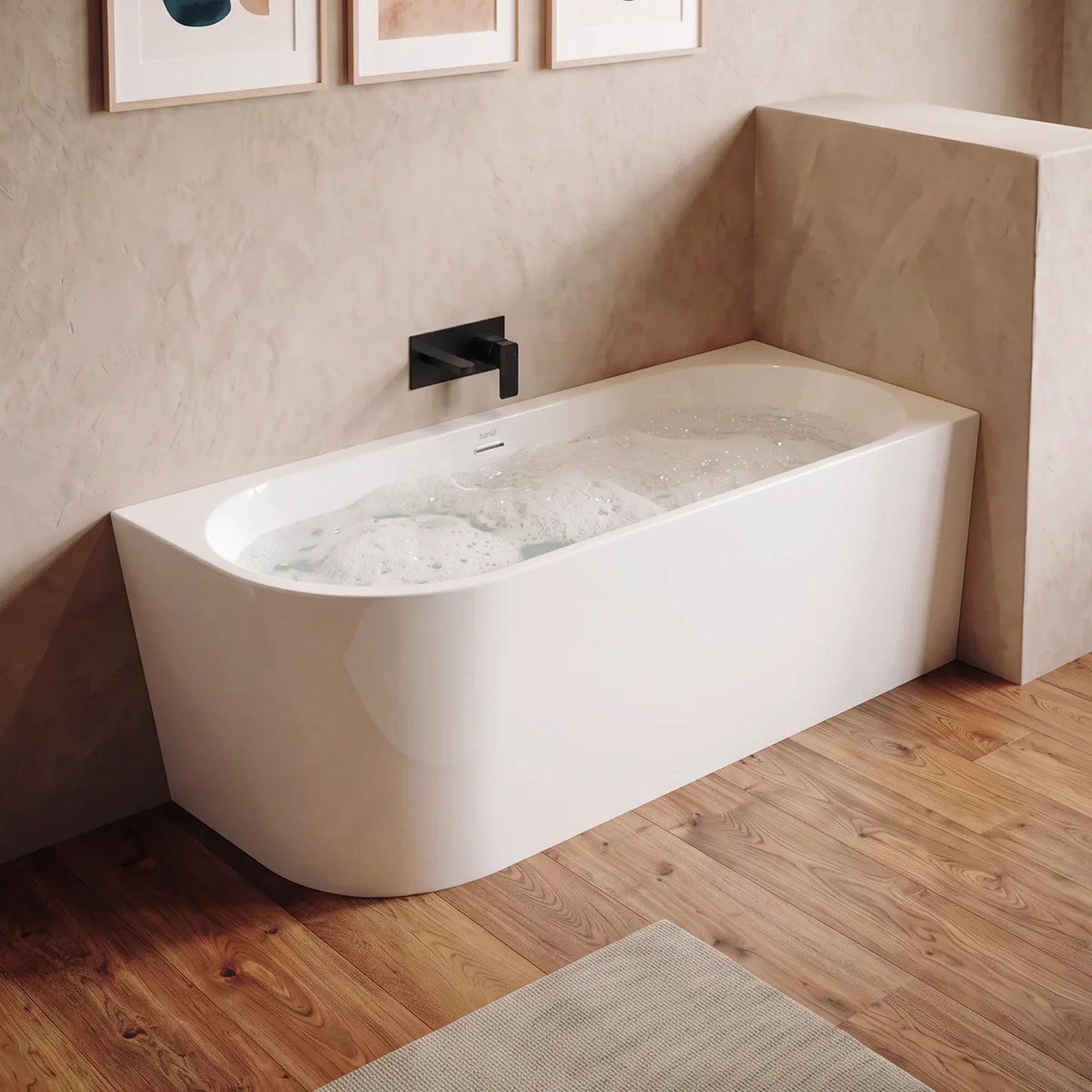 Baridi Right-Hand Corner Slim Rim Bath 160cm - Gloss White