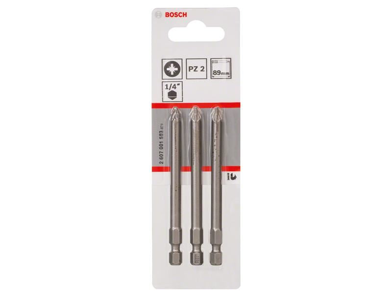 Bosch Powertool Accessories Extra Hard Screwdriver Bit PZ2 x 89mm Pack of 3