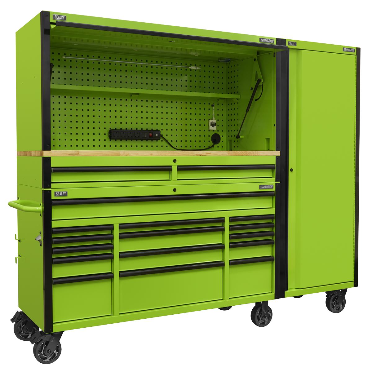 Superline PRO Black Edition Mobile Trolley  Wooden Worktop Hutch 2 Drawer Riser