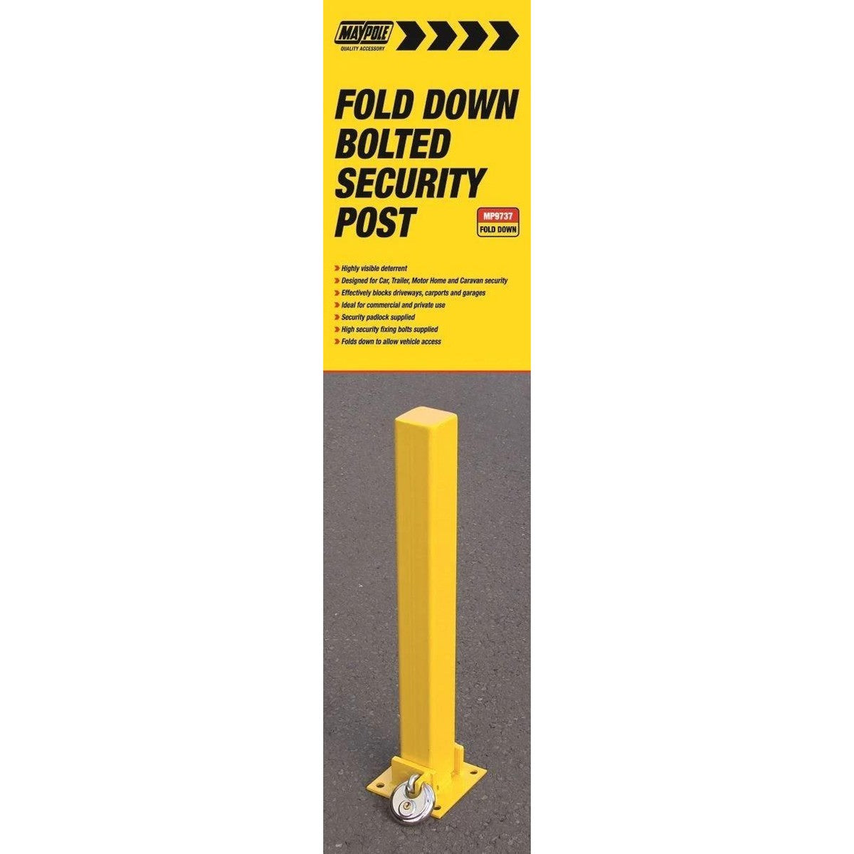 Maypole Security Parking Post Driveway Bollard Fold Down, Padlock & Anchor