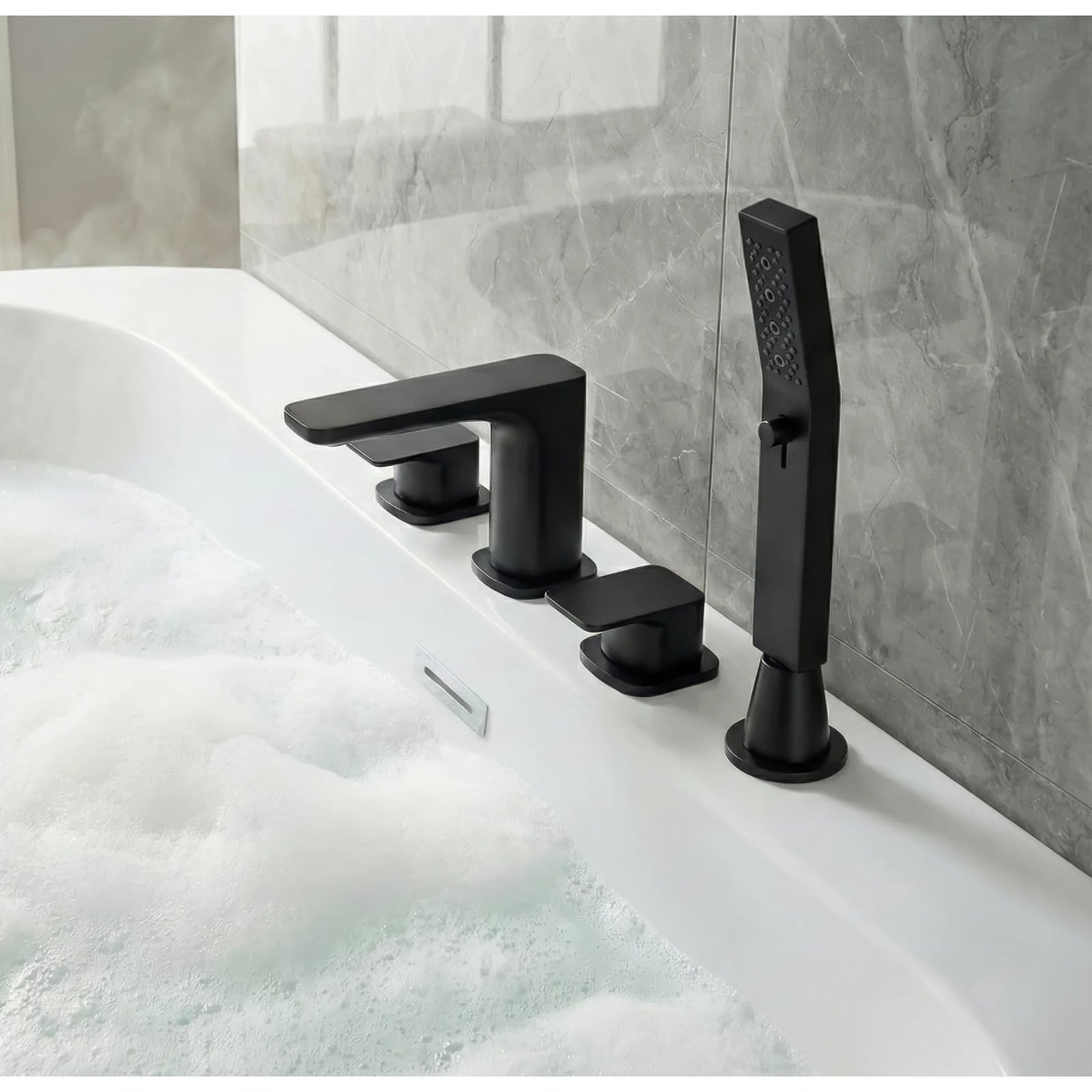 Baridi Bath Mixer Tap DH399 Matt Black 4-Hole with Shower Head