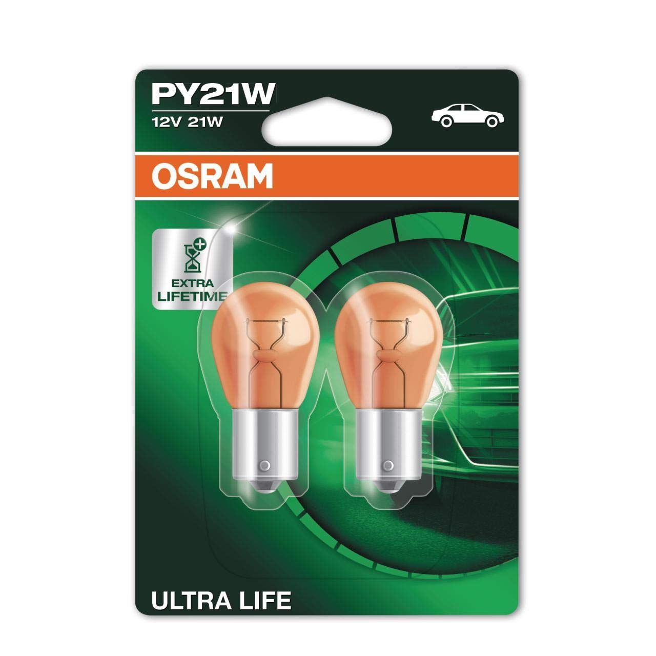 Osram ULTRA LIFE PY21W halogen signal lamp, turn indicator light, 7507ULT-02B, 1