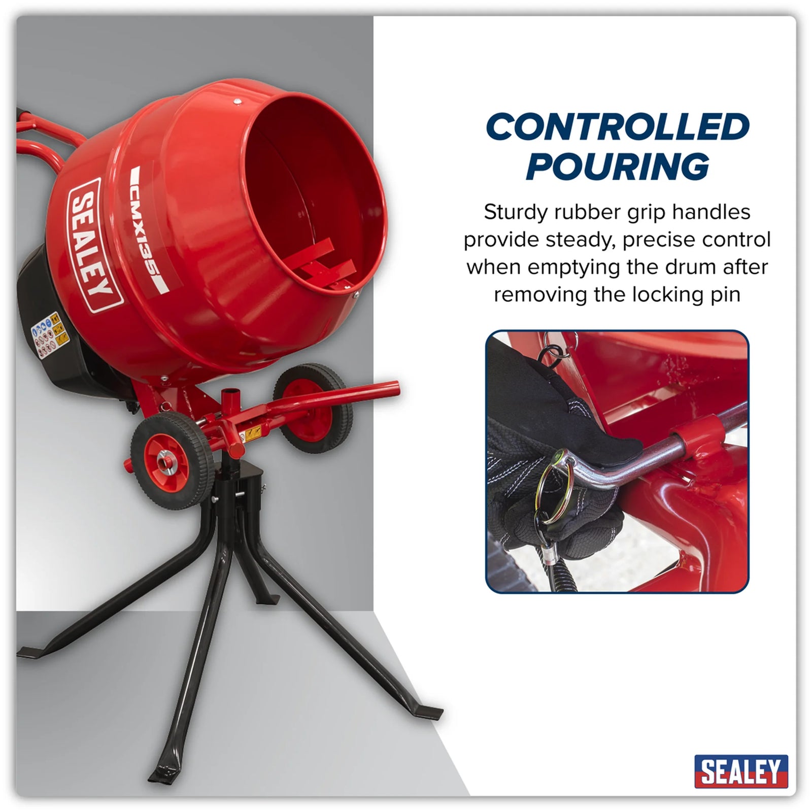 Sealey Cement Mixer CMX135 135L Drum Capacity 550W Motor