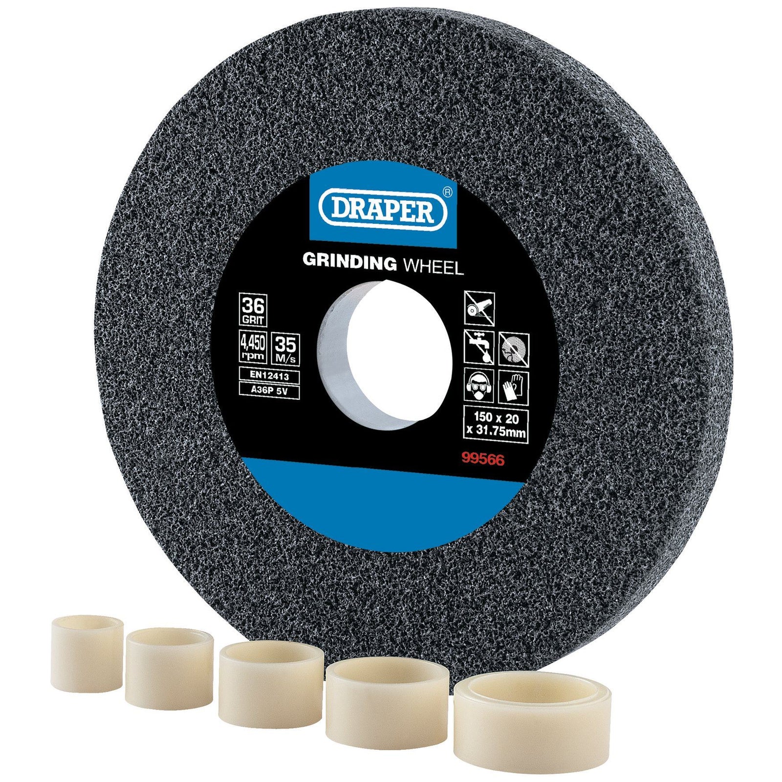 Draper Aluminium Oxide Bench Grinding Wheel 36G (150mm x 20mm) 99566