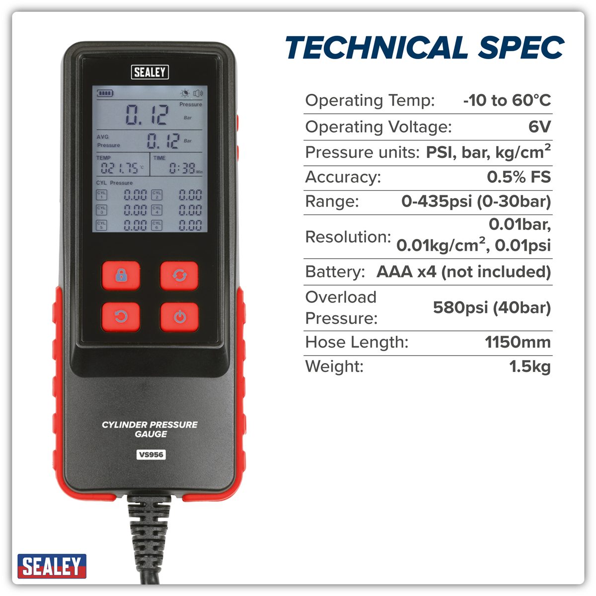 Sealey Digital Compression Test Kit VS956 10 Piece