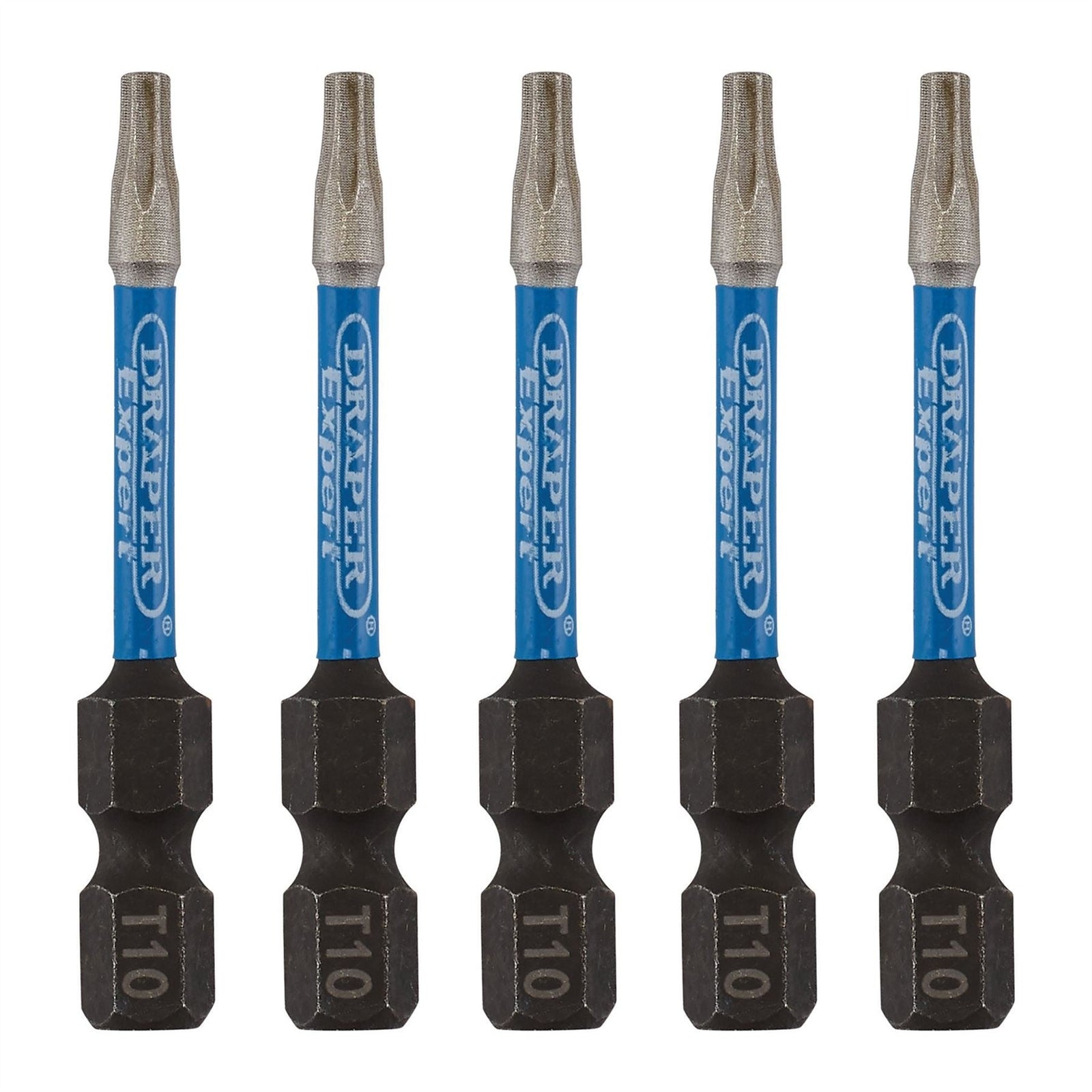 Draper Expert TX-STAR Impact Screwdriver Bits, T10 x 50mm, 1/4" Hex (Pack of 5)