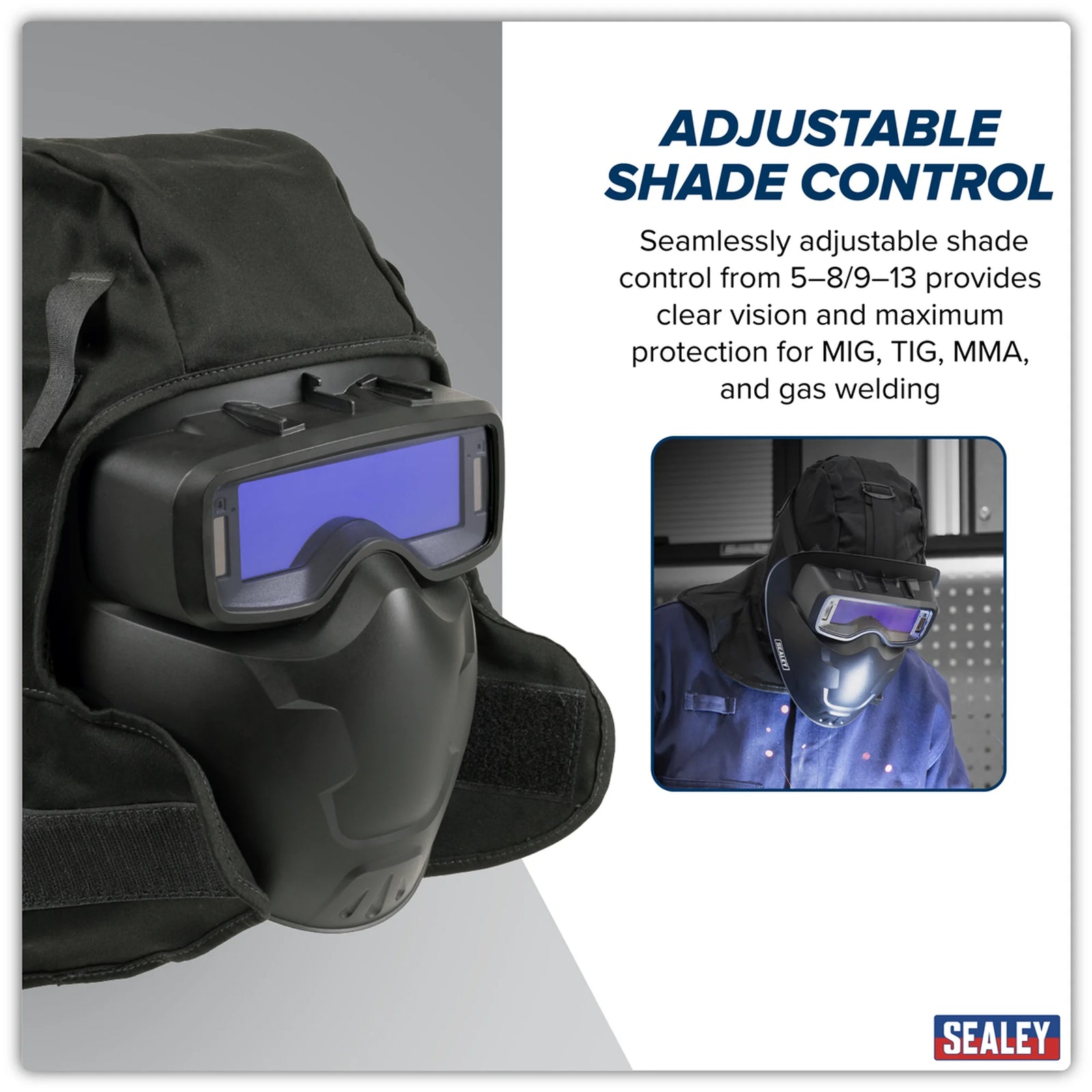 Sealey Auto Darkening Welding Goggles Shade 9-13, 111x39mm Viewing Area