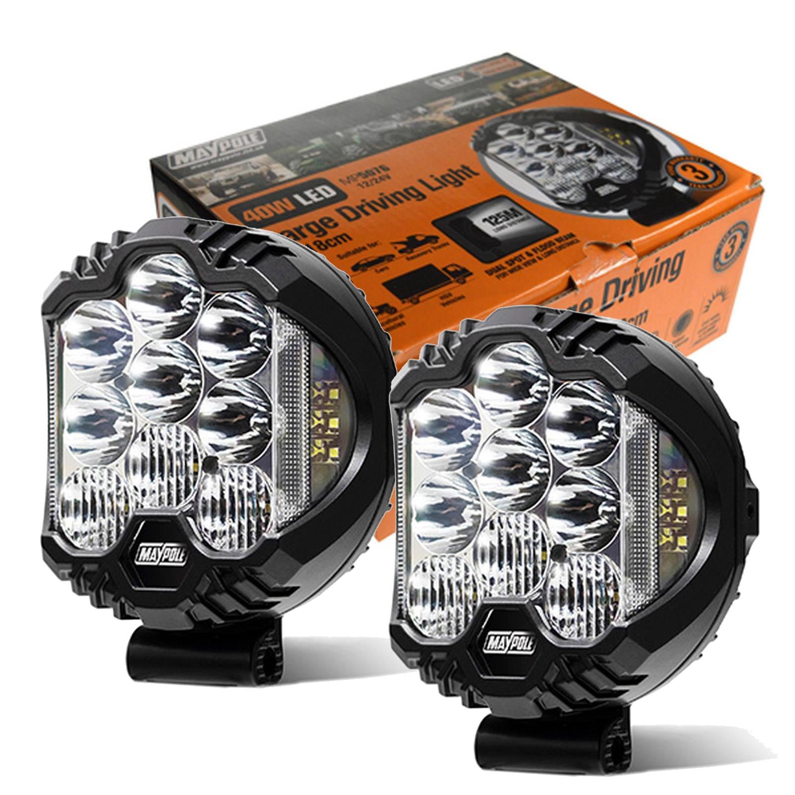 2 x Maypole 7" Inch Spot & Flood Round 12 24 V Volt LED Light Dip Side 125M Beam 40W E