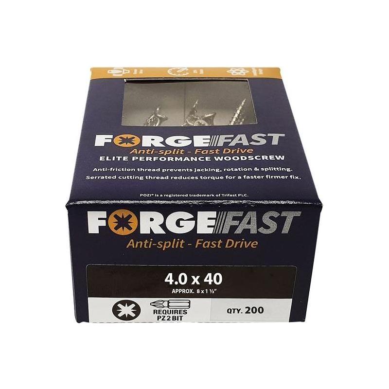 Forgefix ForgeFast Pozi Compatible Elite Performance Wood Screw ZY 4.0 x 40mm Box 200