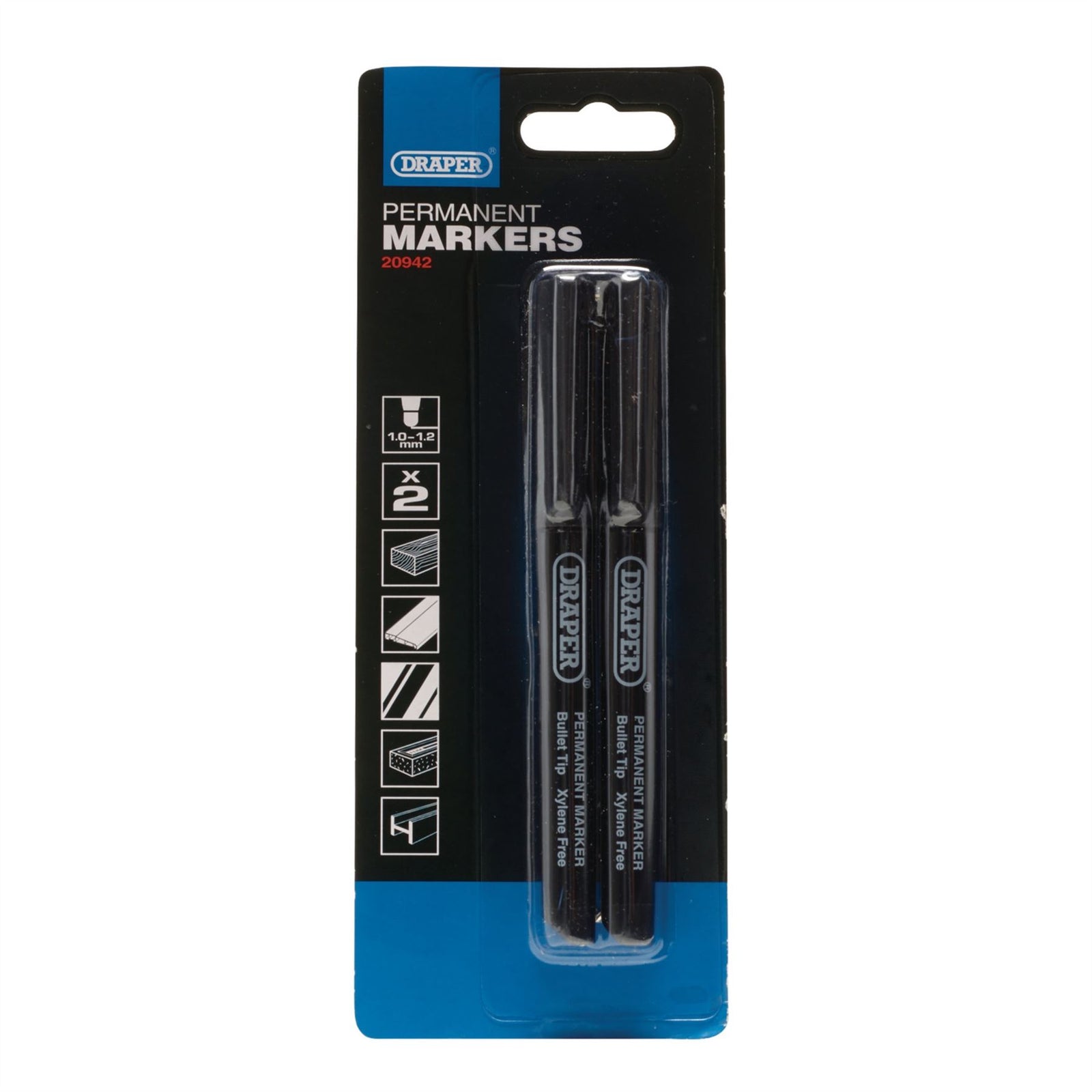 Draper Marker Pens, Black (Pack of 2) 20942