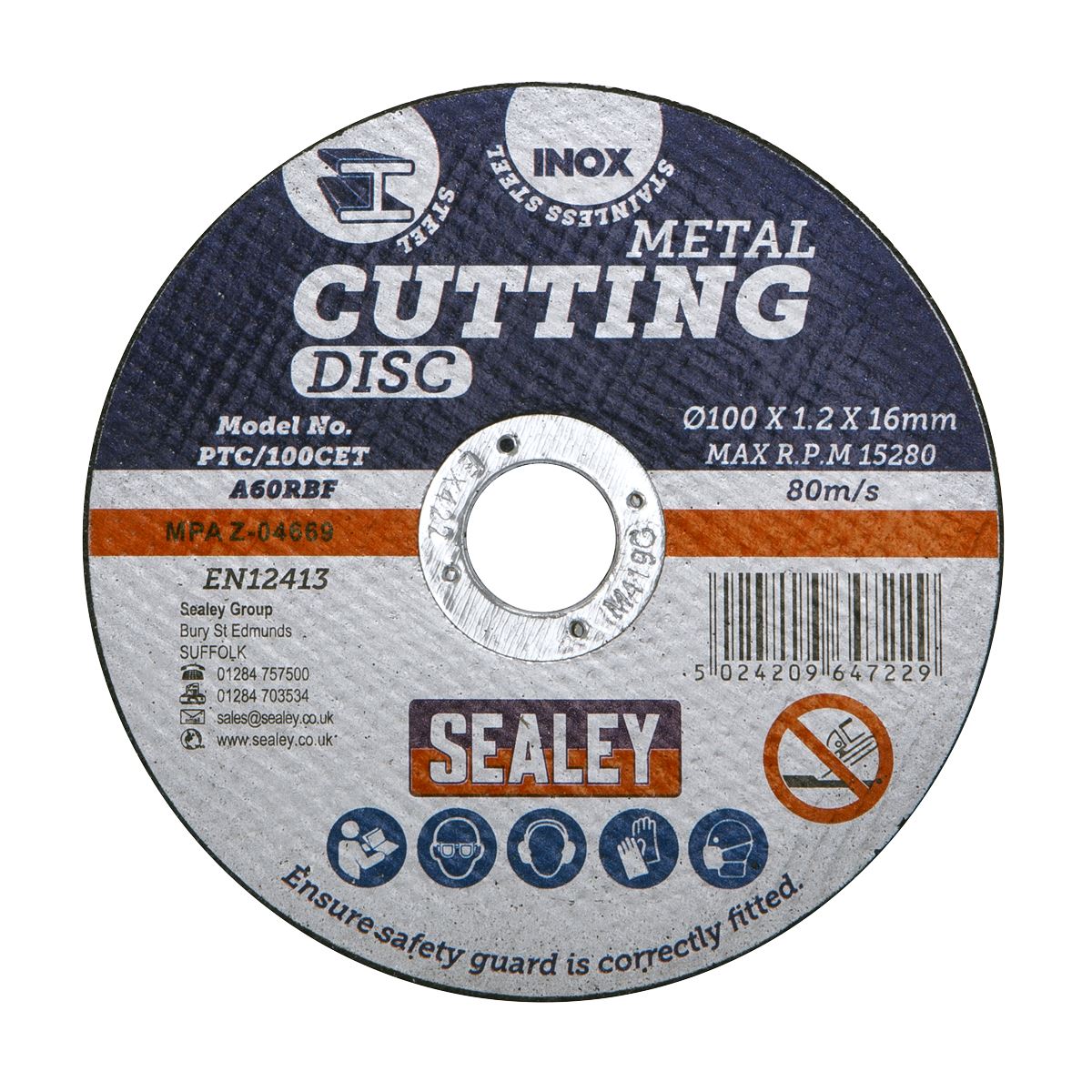 Sealey Cutting Disc100 x 1.2mm16mm Bore PTC/100CET