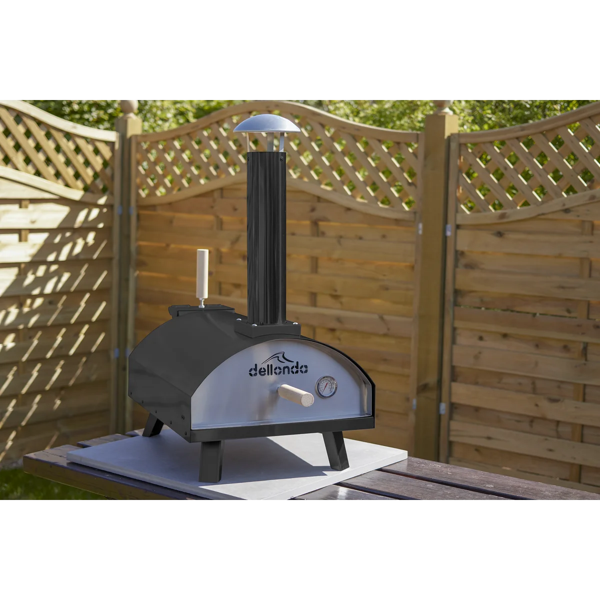 Dellonda Portable Wood-Fired 14" Pizza Oven and Smoking Oven Black/Stainless Steel