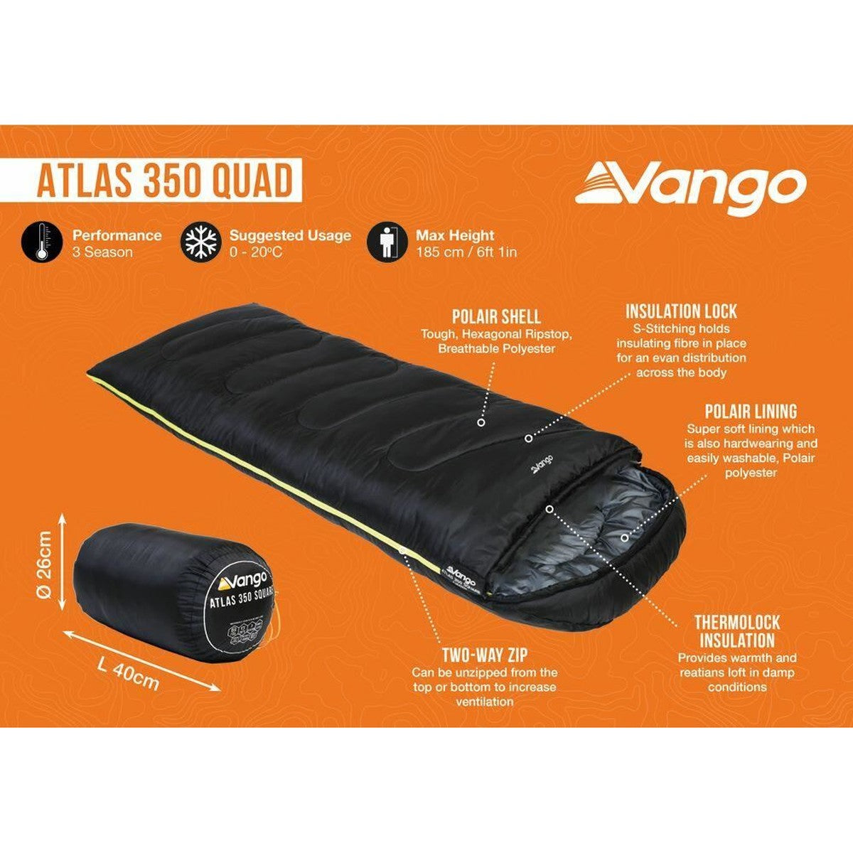 Vango Atlas 350 Quad Excalibur Grey Single Sleeping Bag