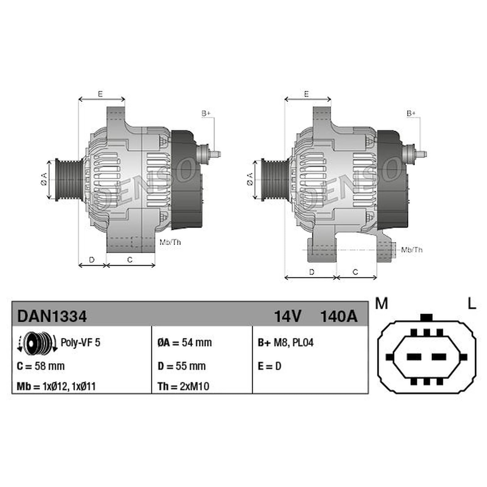Denso Car Alternator 12V DAN1334