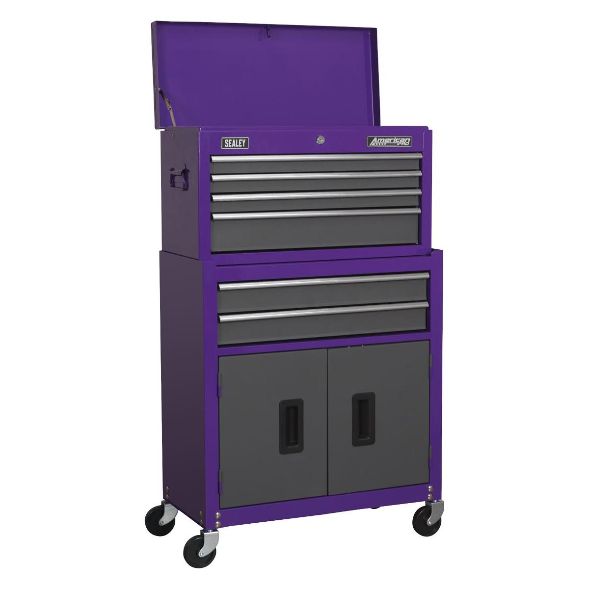 Topchest & Rollcab Combination 6 Drawer with 170pc Tool Kit - Purple/Grey