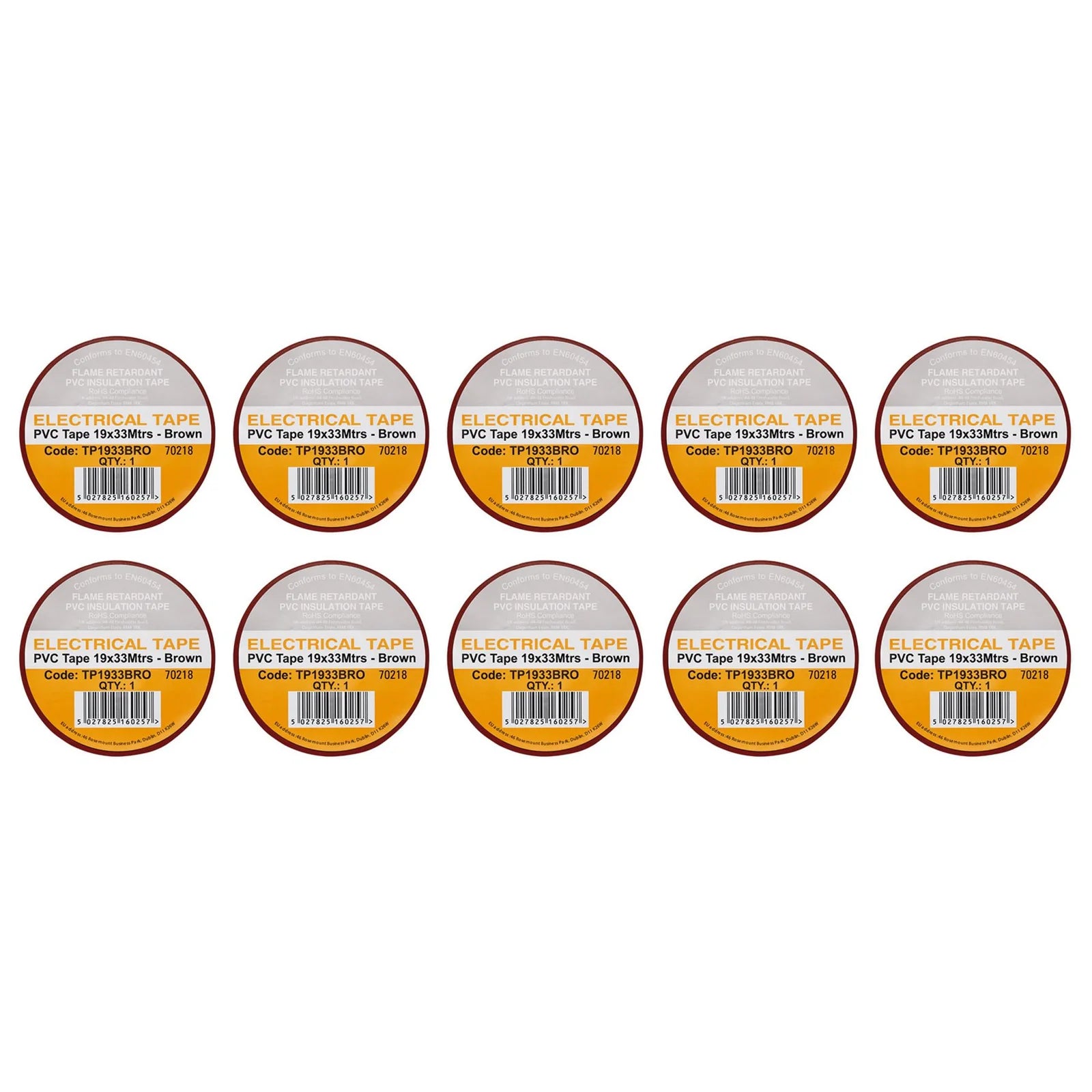 Non-Branded Brown PVC Electrical Insulation Tape, 19mm x 33m (Pack of 10)