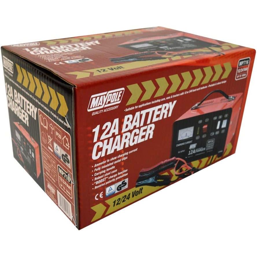 New Maypole MP716 12A Metal Battery Charger 12/24V Fast/Boost Mode Robust Steel