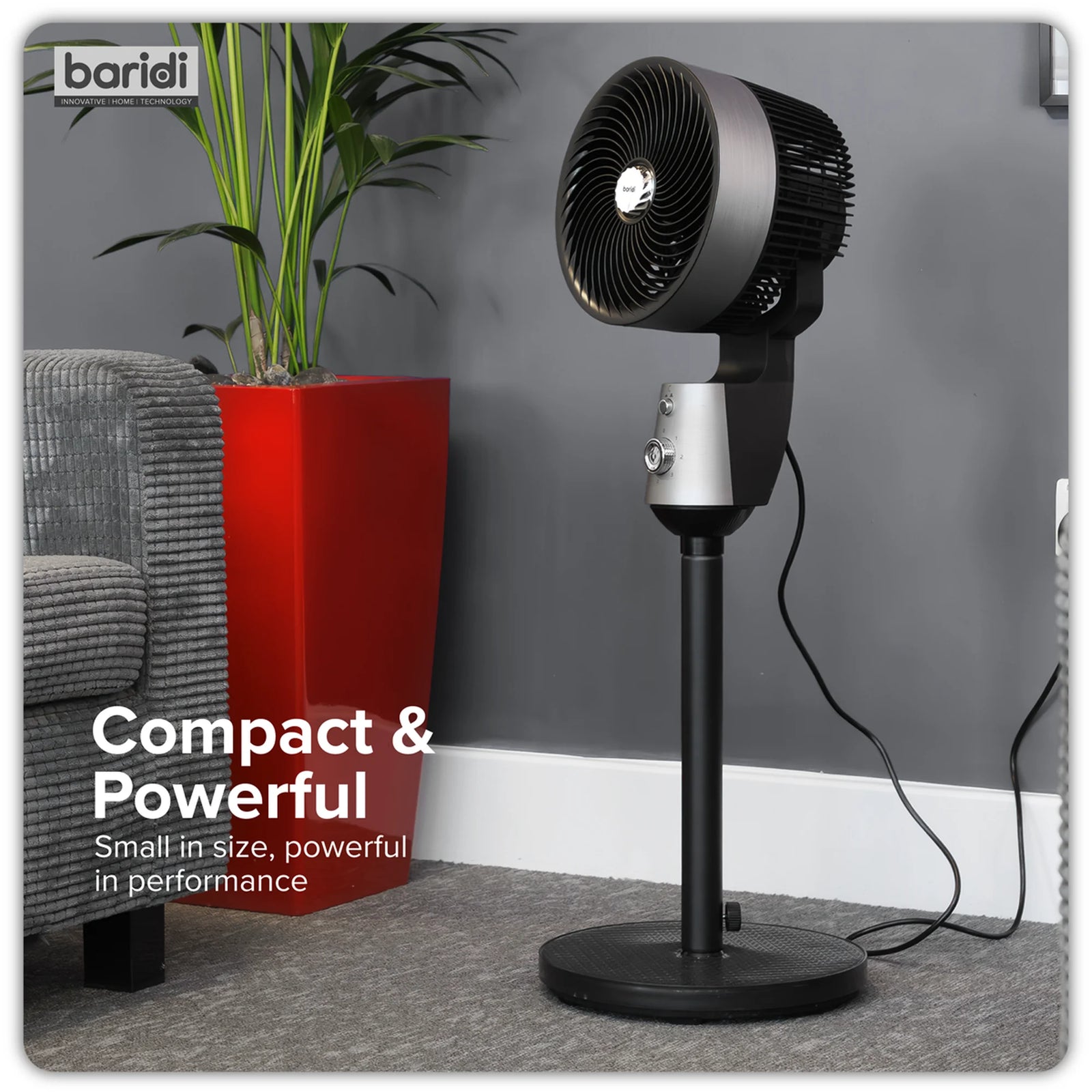 Baridi 10" Pedestal Fan DH142 60W Grey