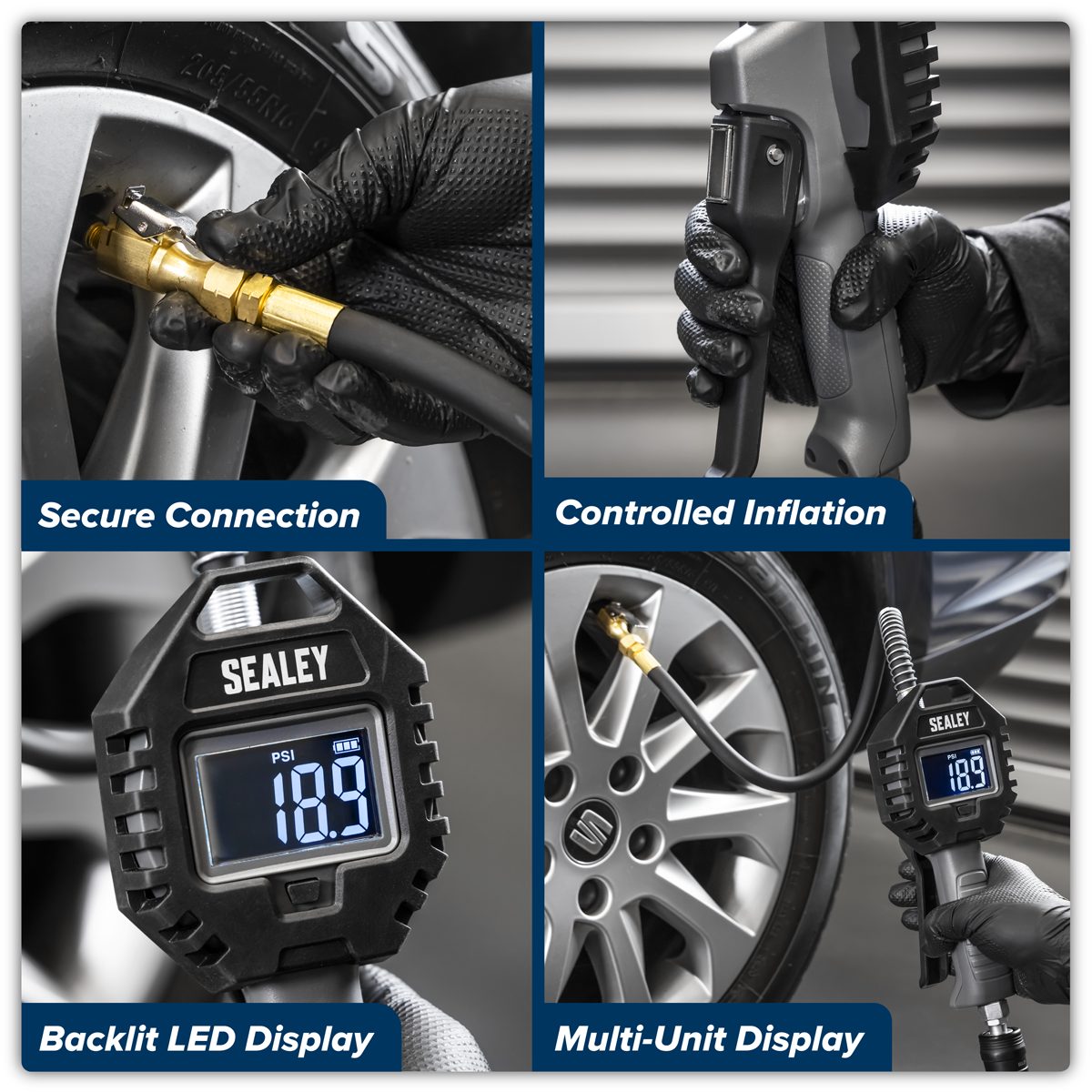 Sealey Rechargeable Tyre Inflator SA500 15bar with Clip-On Connector