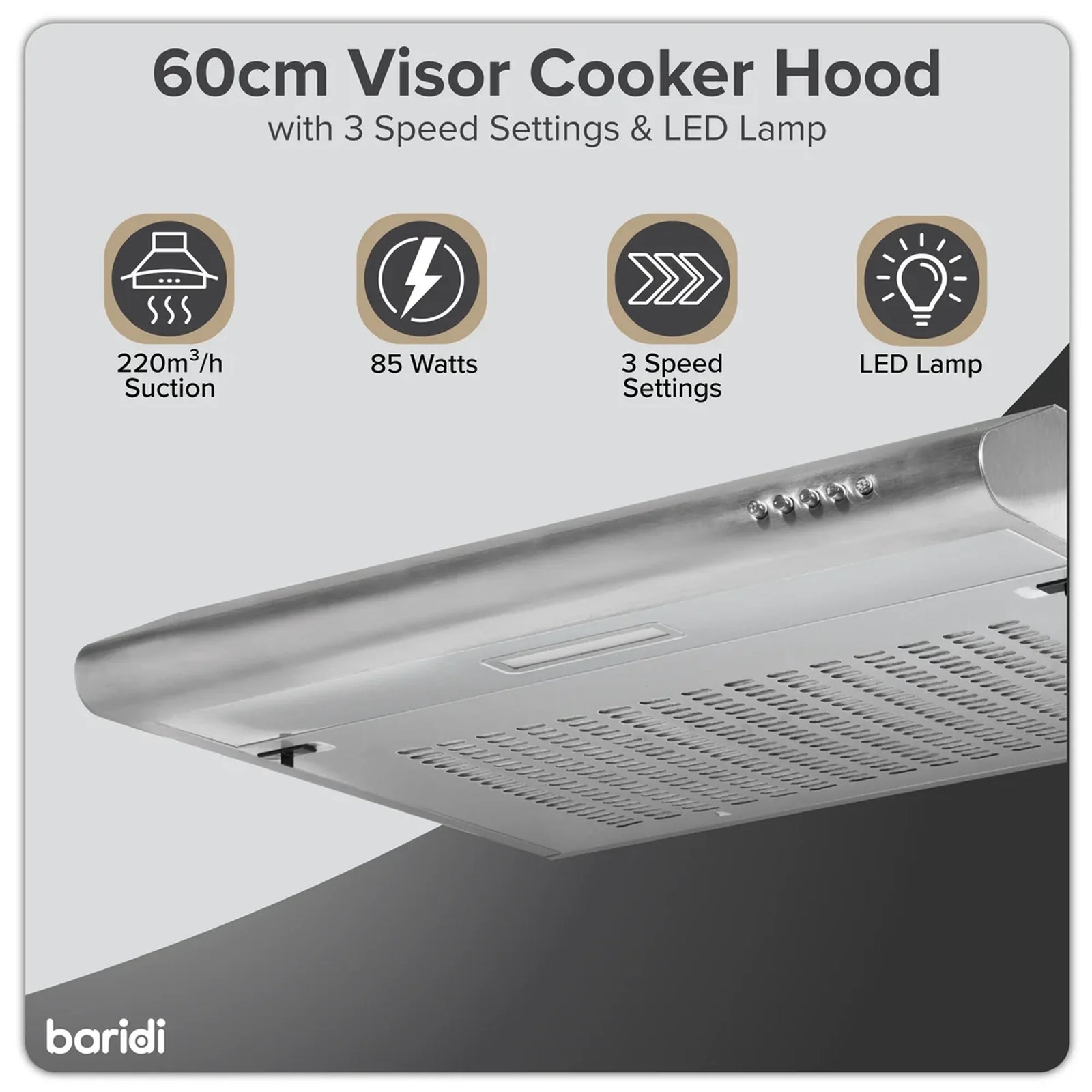 Baridi 60cm Wall Mounted Cooker Hood Extractor Fan DH108 85W