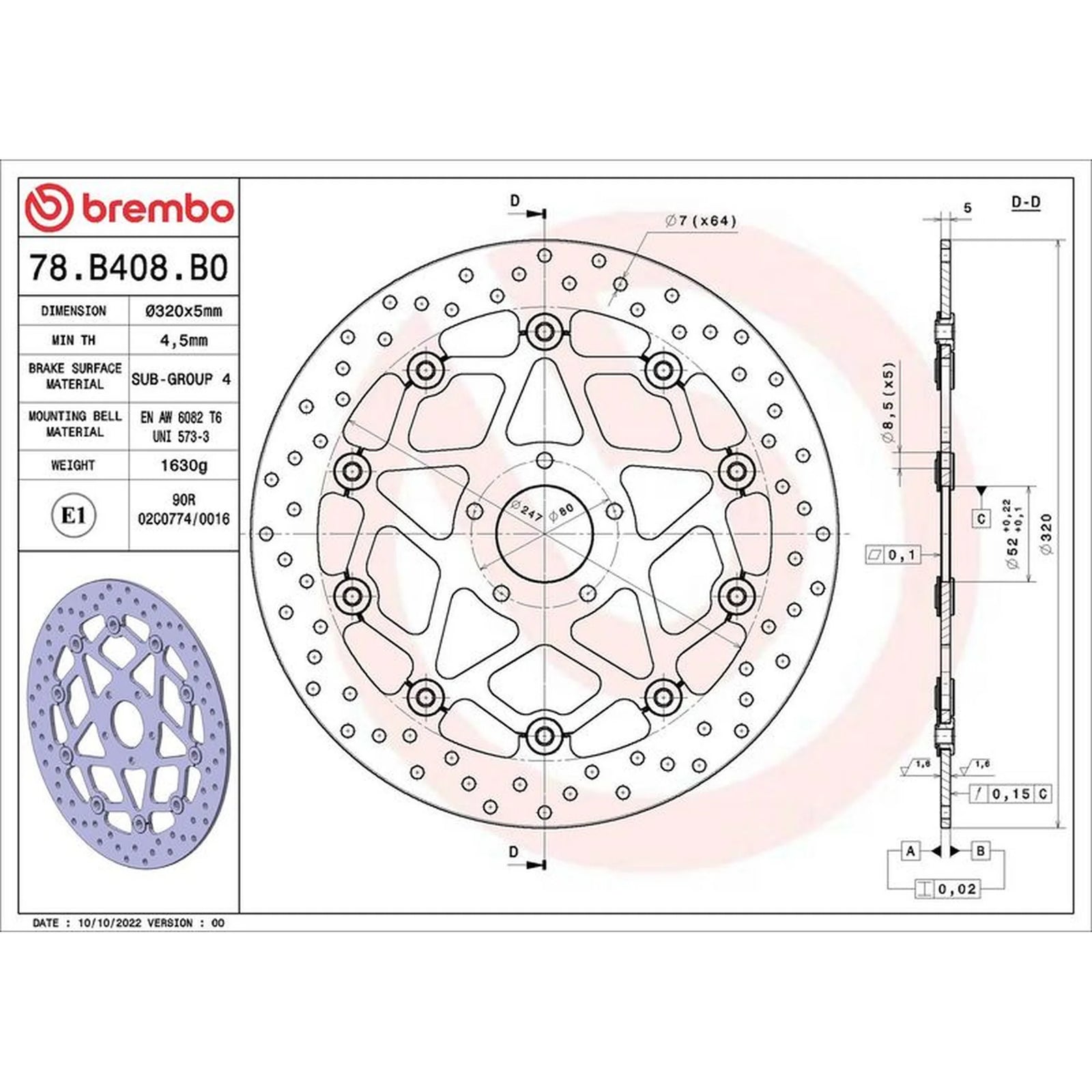 Brembo 2 x Floating Front Brake Disc Brake Discs 78B408B0