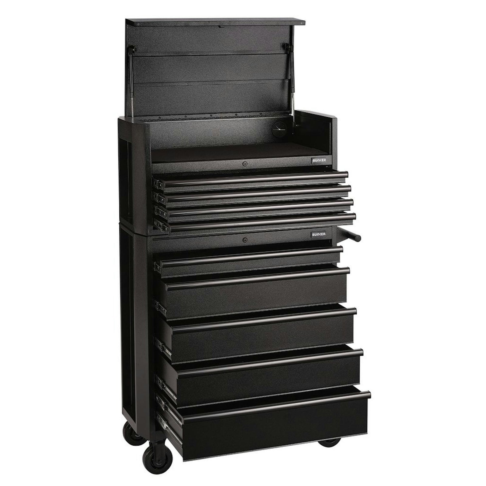 Draper BUNKER 9 Drawer Combined Roller Cabinet and Tool Chest, 36", Black