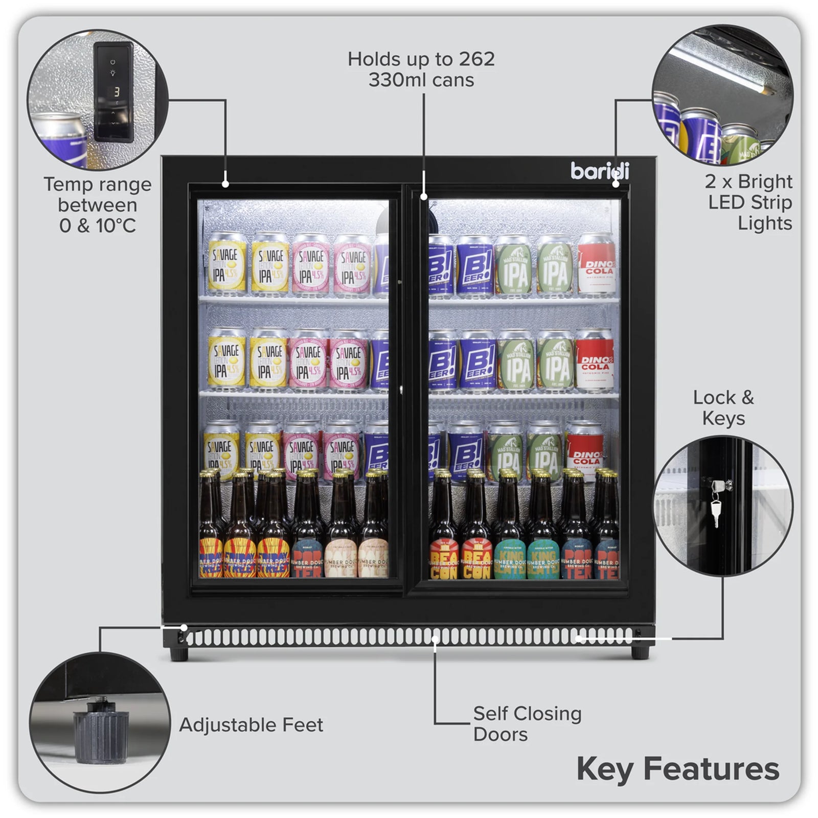 Baridi Back Bar Drinks Fridge Cooler DH273 190L Black