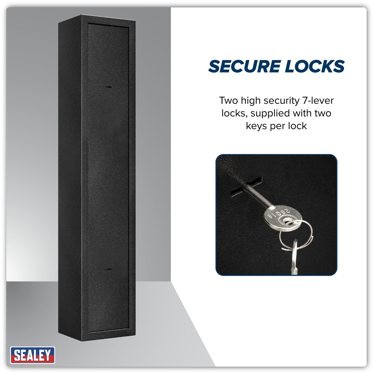 Sealey 3 Gun Cabinet SGS3 Secure Storage 245x205x1255mm