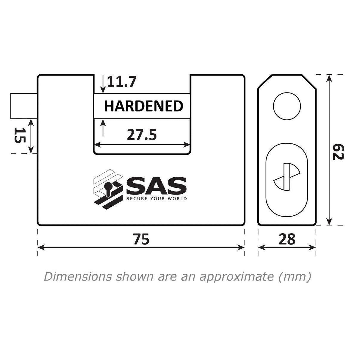 SAS HD85-75 Sliding Shackle Padlock Lock Keyed Alike