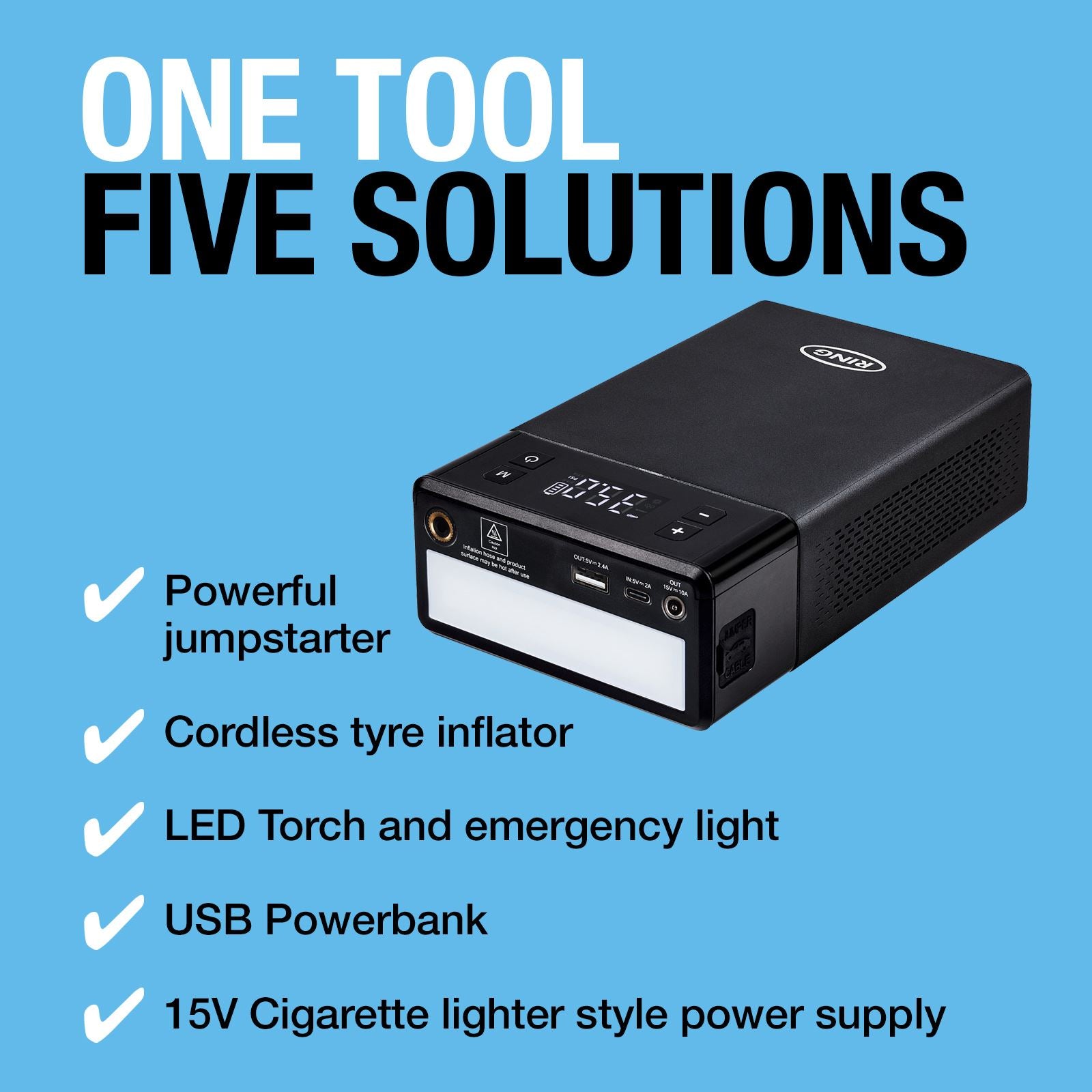 Ring RPPLTC1000 JUMPSTART 5-IN-1 Tyre Inflator & Jump Starter