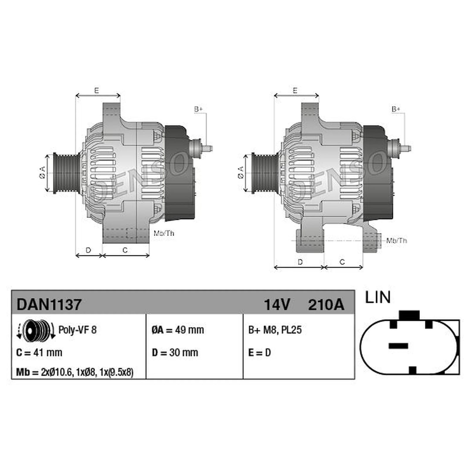 Denso Car Alternator 12V DAN1137