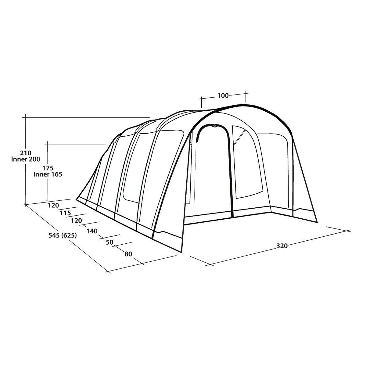 Outwell Ohio 5 TC 5 Berth Three Room Tunnel Tent
