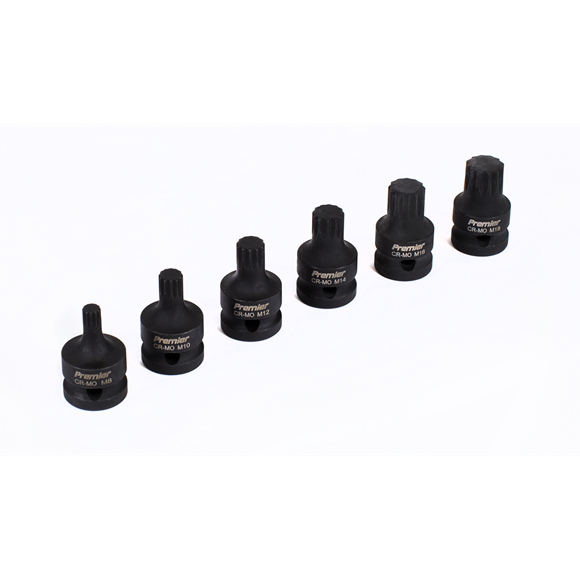 Sealey Impact Spline Socket Bit Set 6pc 1/2"Sq Drive AK5608