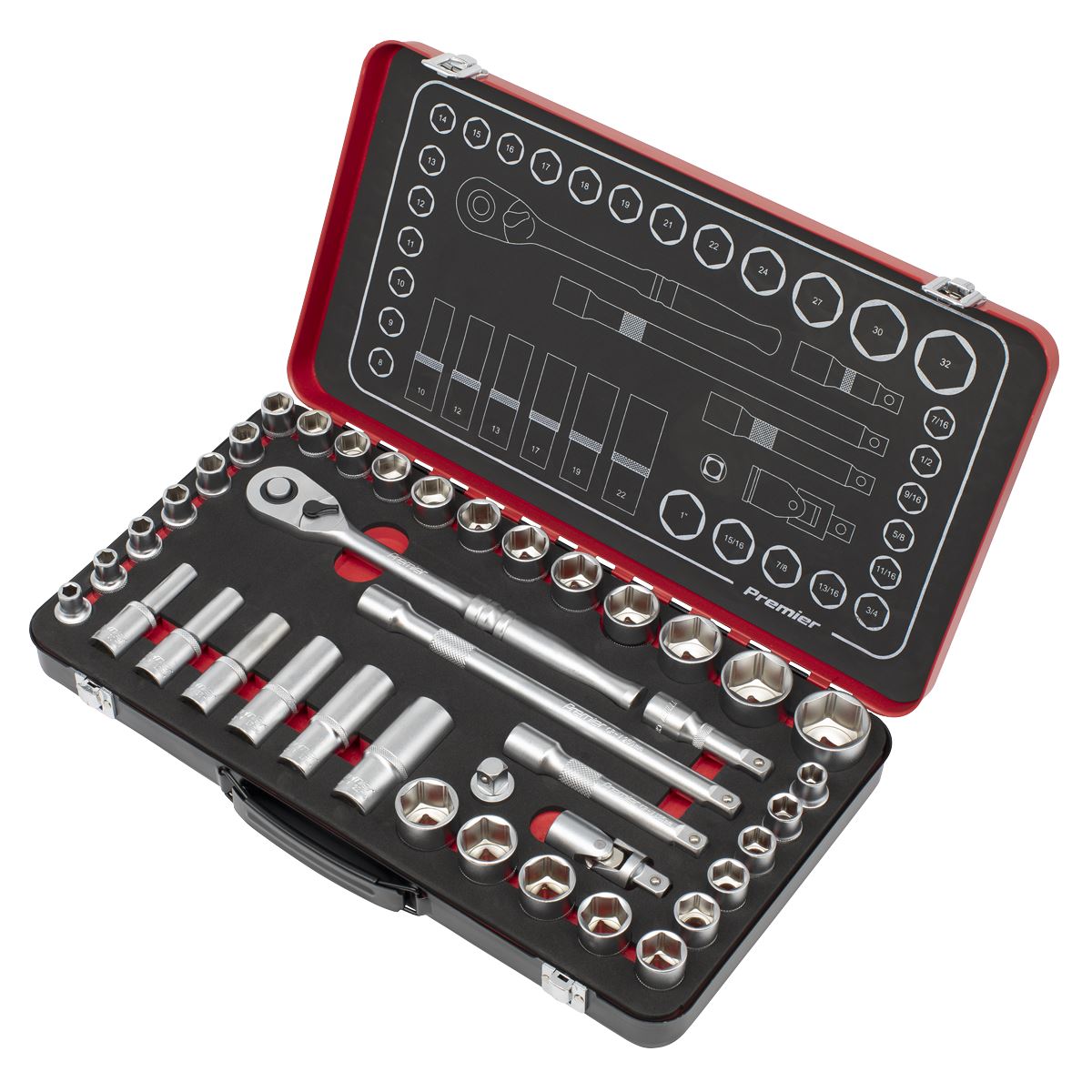 Premier Platinum Metric/Imperial Socket Set 1/2"Sq Drive 40pc