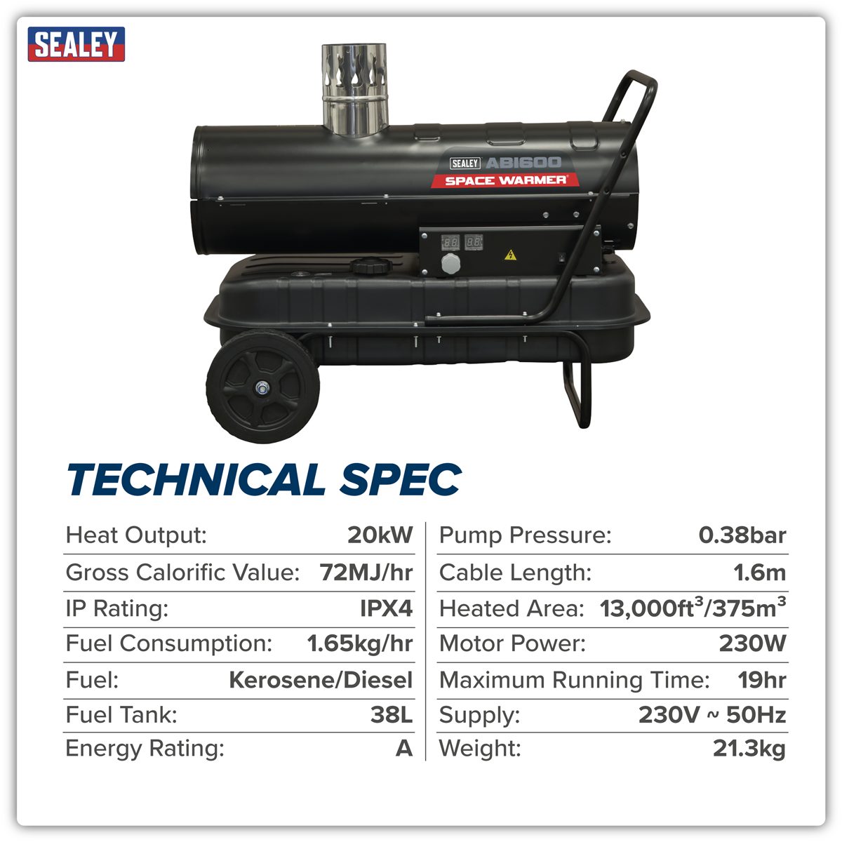 Sealey Space Warmer® Heater ABI600 20kW Kerosene/Diesel
