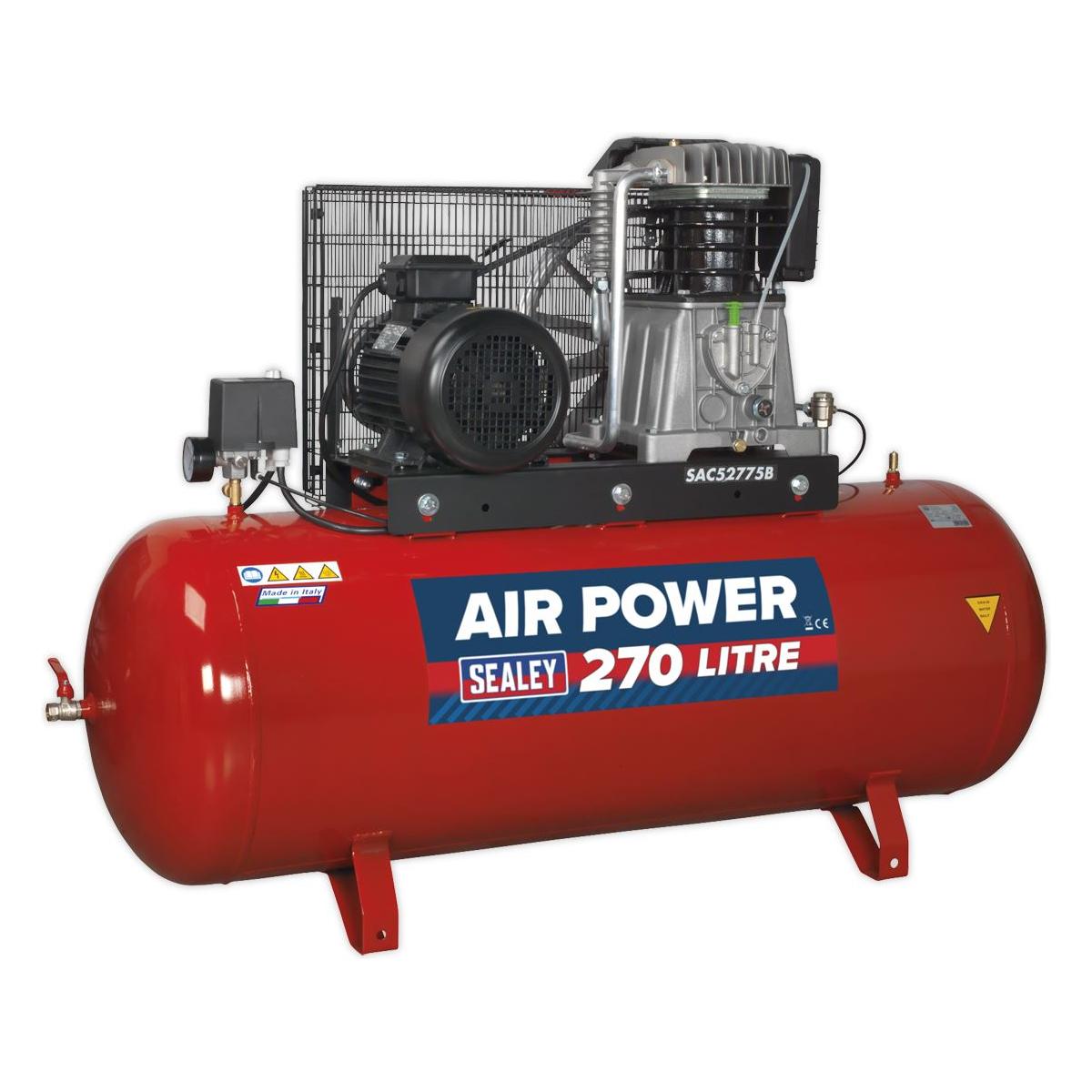 Sealey 270L Belt Drive Air Compressor with Cast Cylinders 7.5hp 3ph 2-Stage