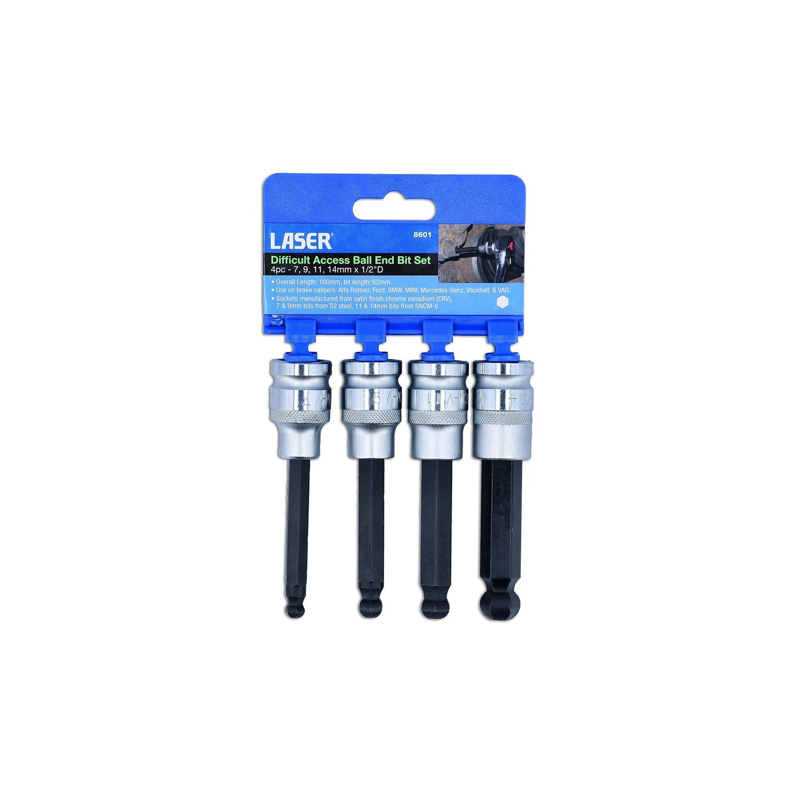Laser Difficult Access Ball End Bit Set 4pc 8601