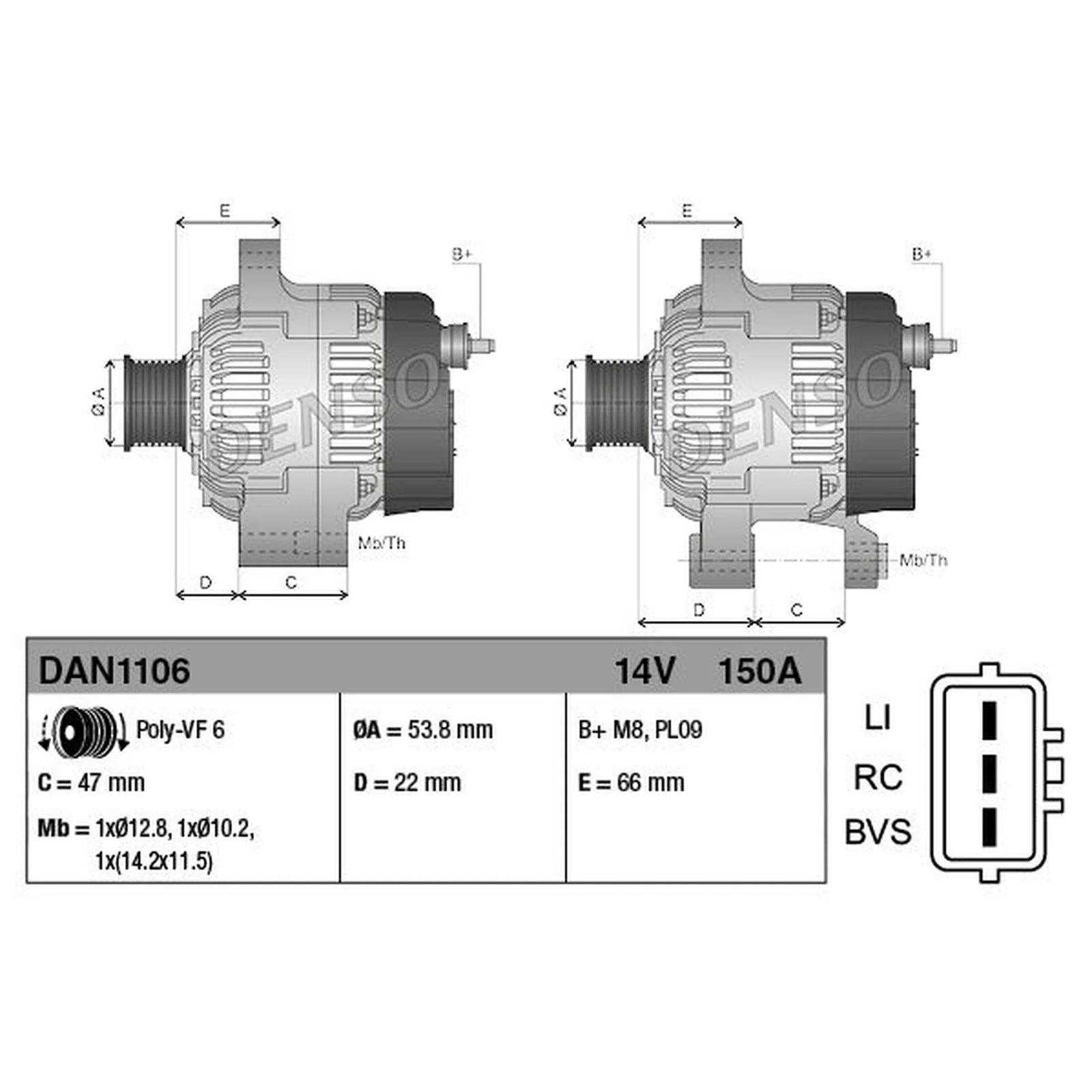 Denso Car Alternator 12V DAN1106